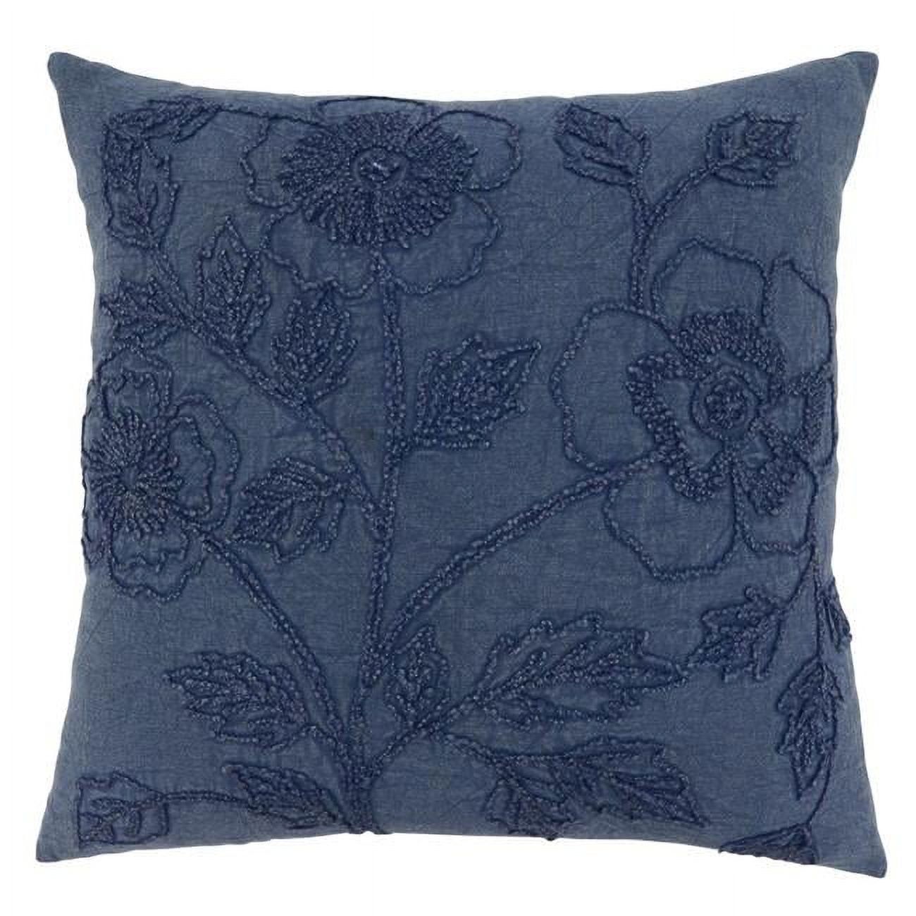 20'' Denim Stone Washed Floral Cotton Throw Pillow