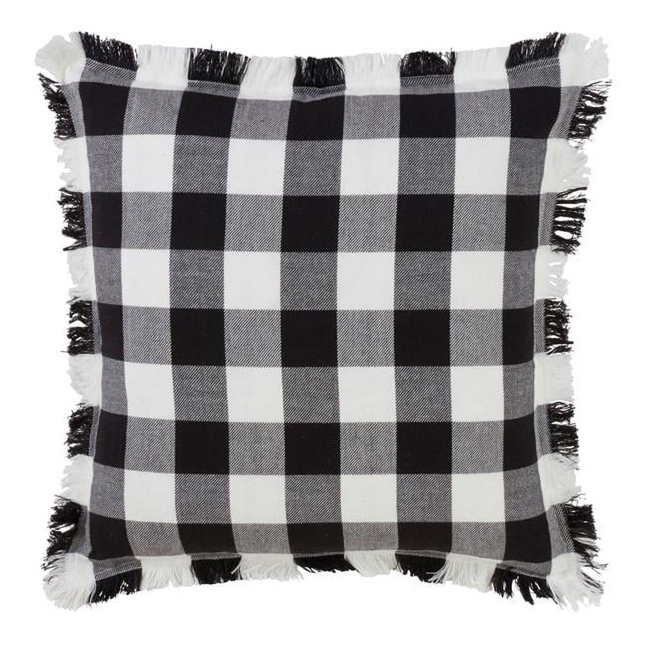 Kids Black Cotton Square Buffalo Plaid Throw Pillow