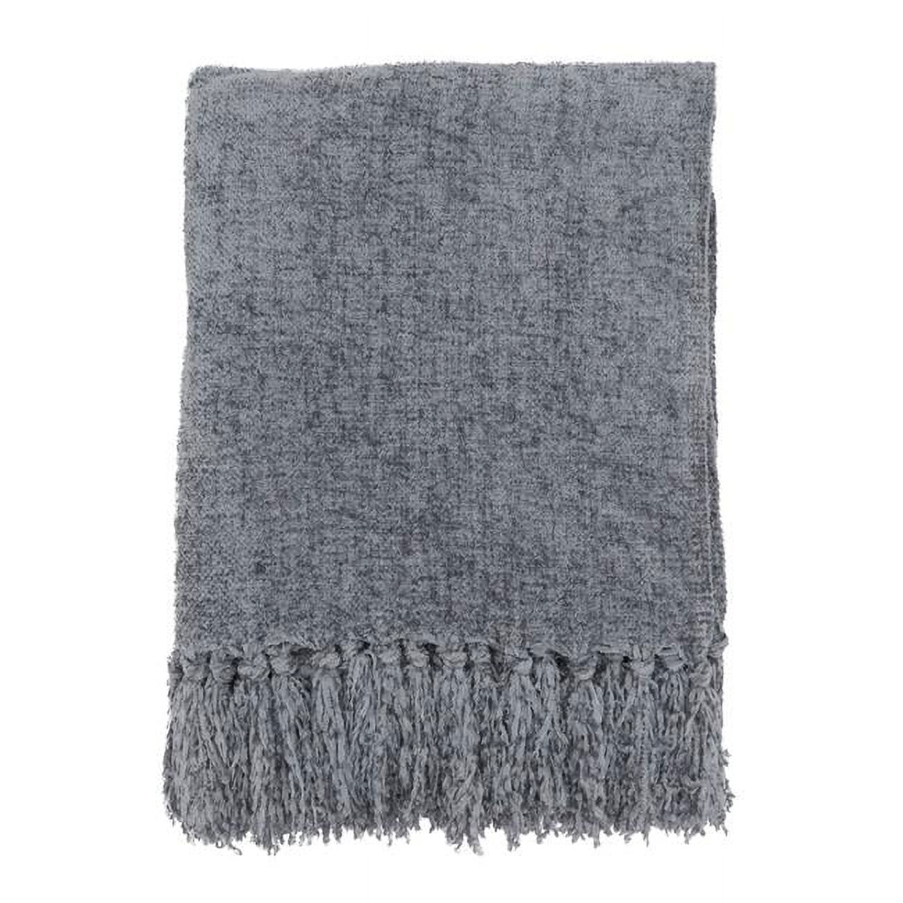 Gray Chenille Reversible Throw Blanket with Fringe 50" x 60"