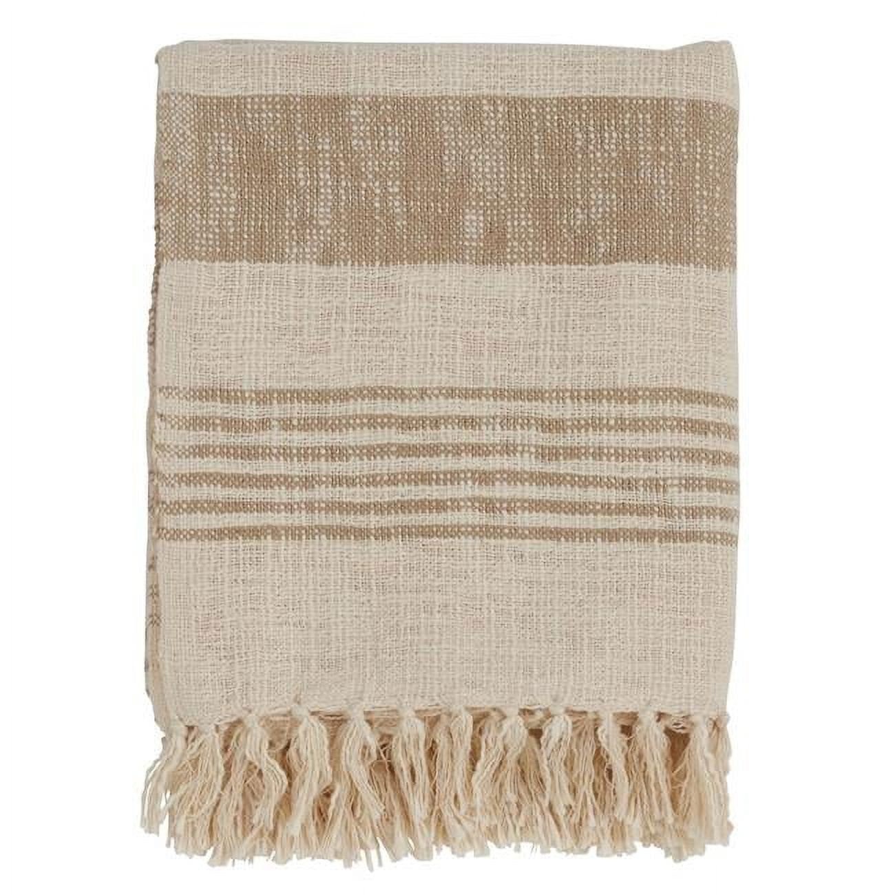 Natural Cotton Striped Reversible Throw Blanket with Tassels