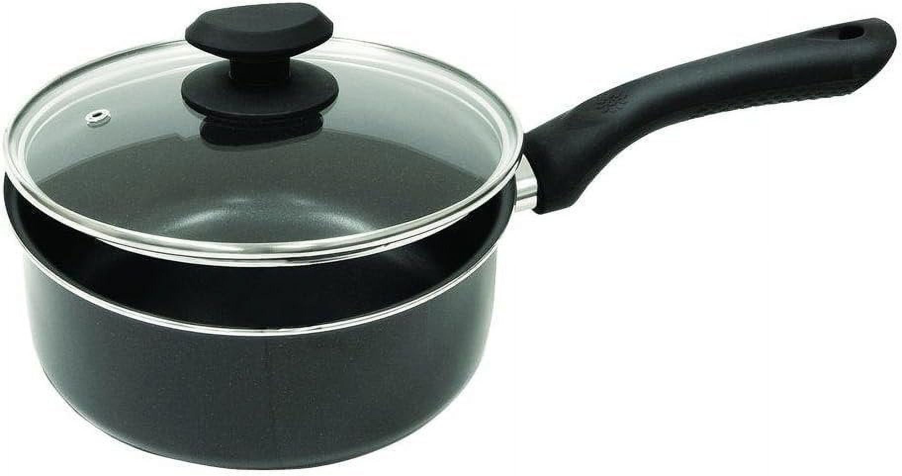 Black Aluminum Non-Stick 2-Quart Saucepan with Glass Lid