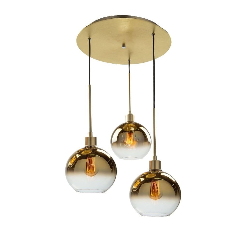 Elegant Gold 3-Light Linear Pendant with Clear-to-Gold Gradient Glass Globes