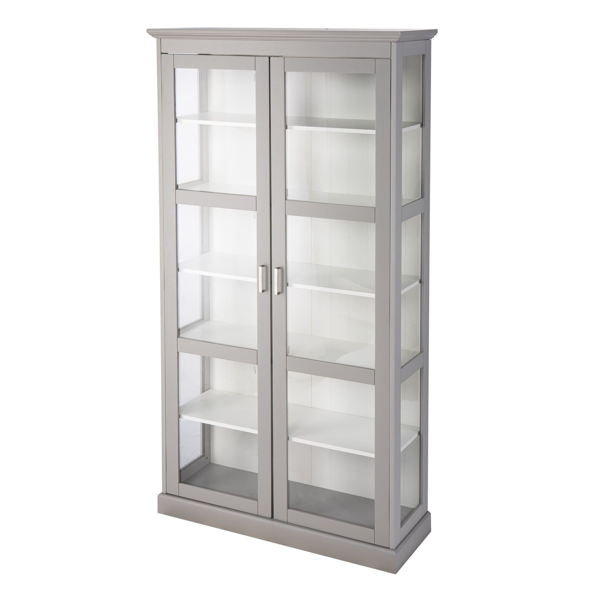 Gray Engineered Wood and Glass Lighted Tall Curio Cabinet