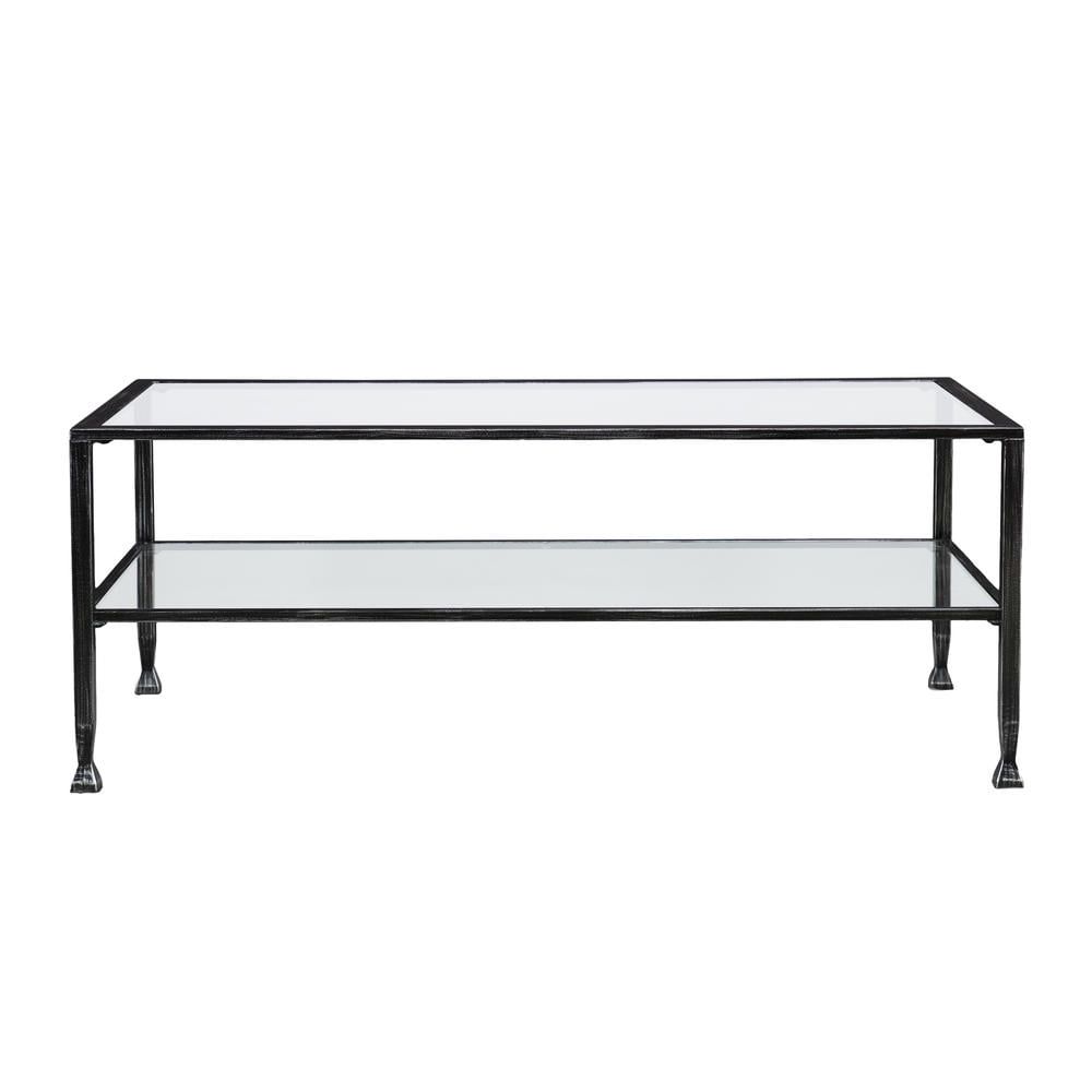 Jaymes Black Rectangular Glass Top Coffee Table with Shelf