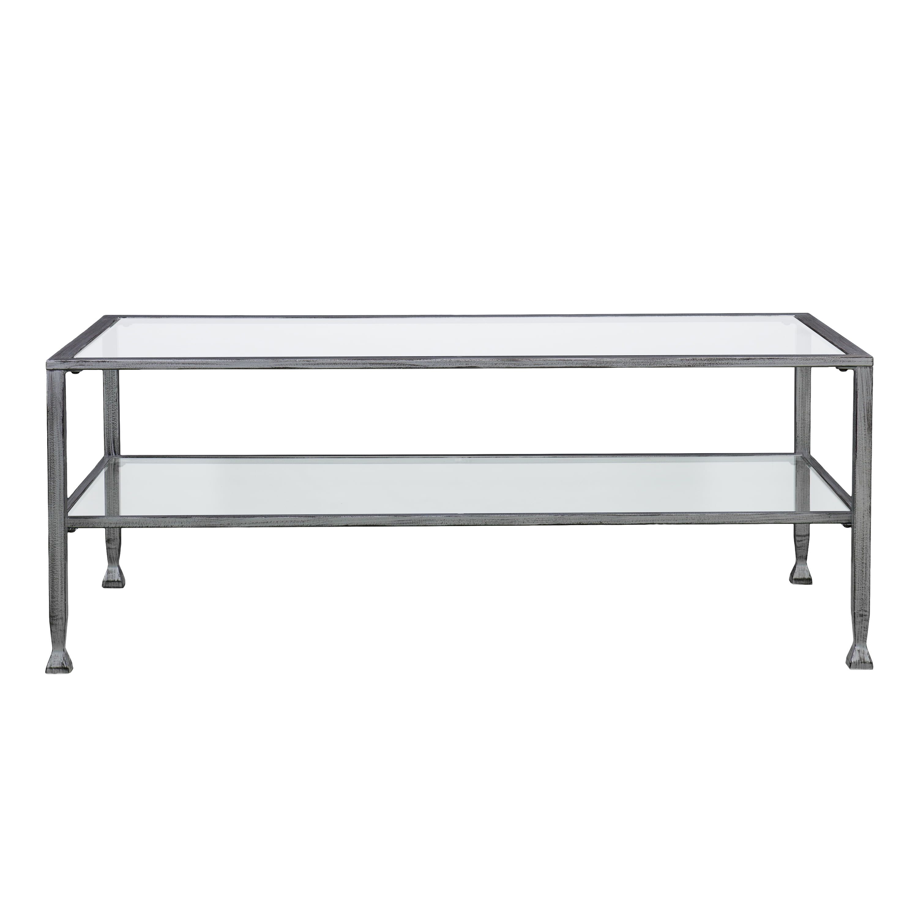 Elegant Distressed Silver Metal and Glass Rectangular Coffee Table