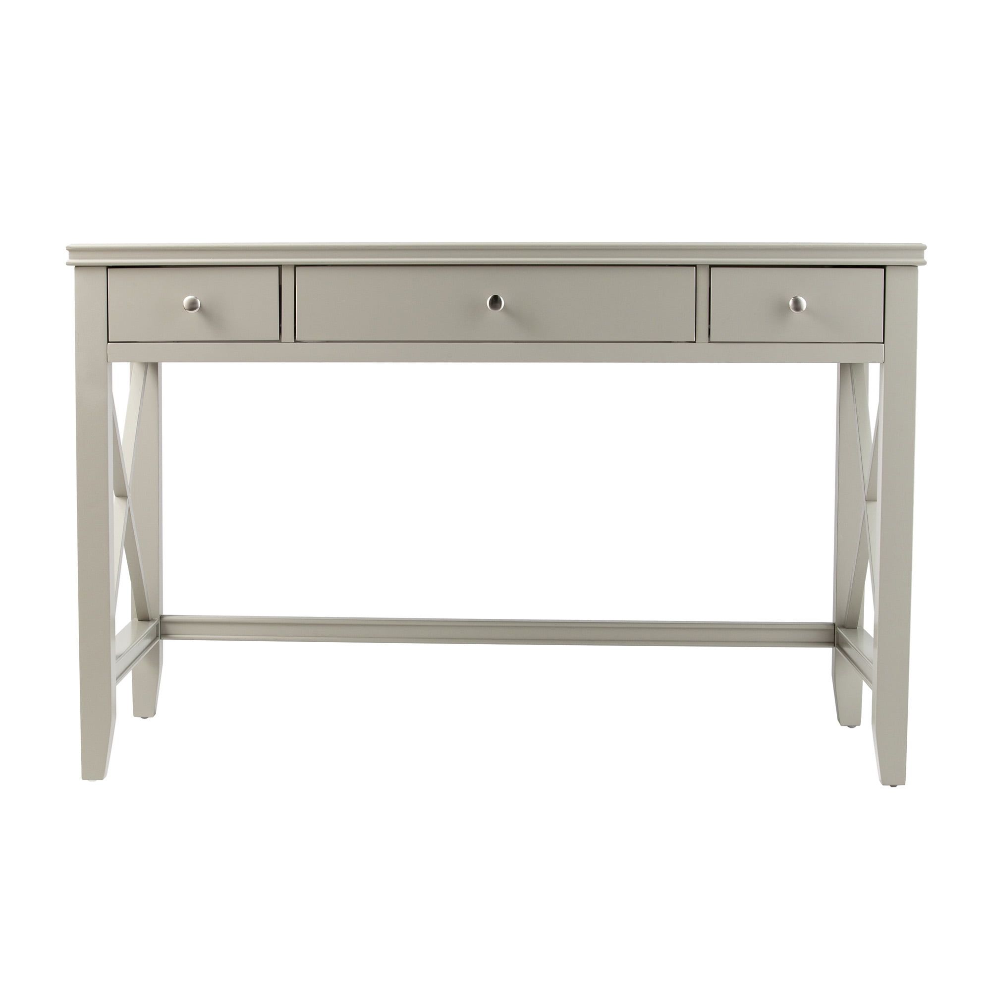 Traditional Gray Wooden Farmhouse Desk with Silver Hardware