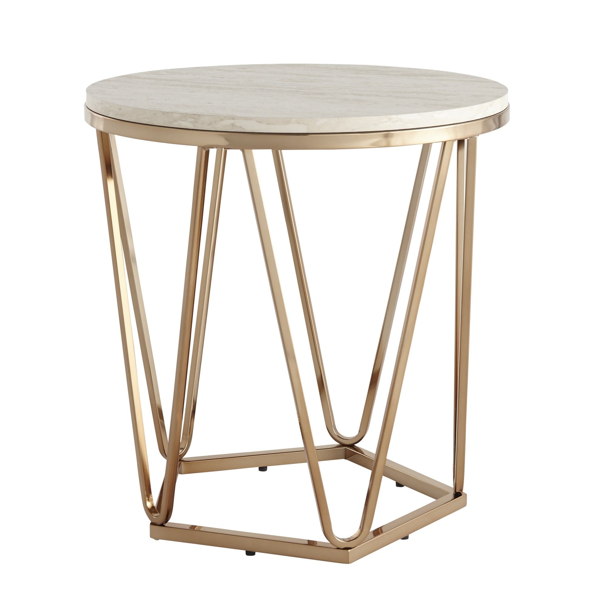 Champagne Round Faux Stone and Metal End Table