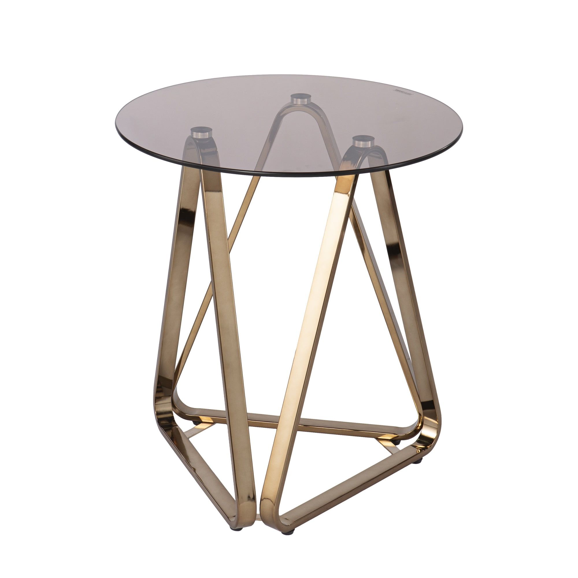 Champagne Triad Round End Table with Smoked Glass Top