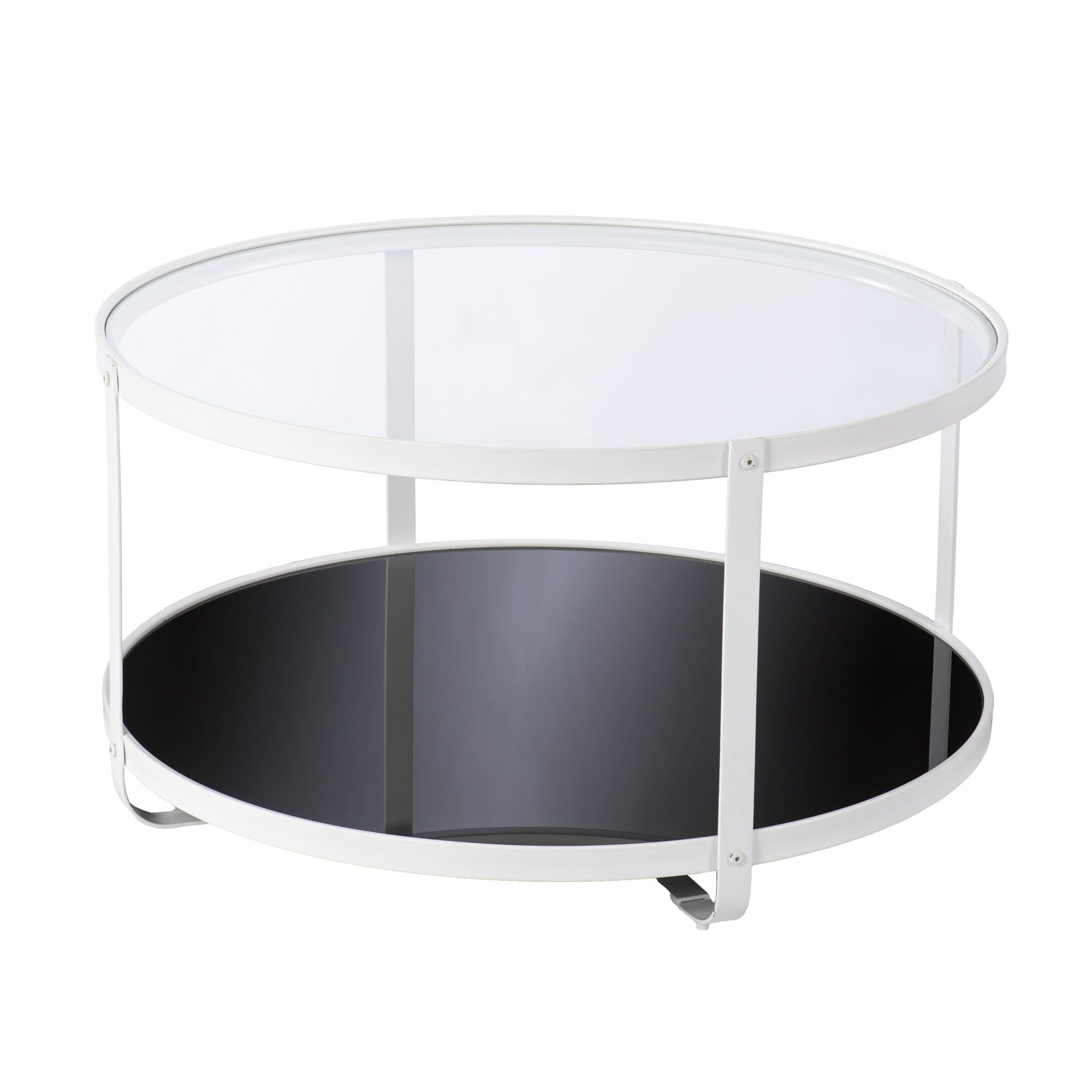 Modern Round Black and White Glass-Top Cocktail Table