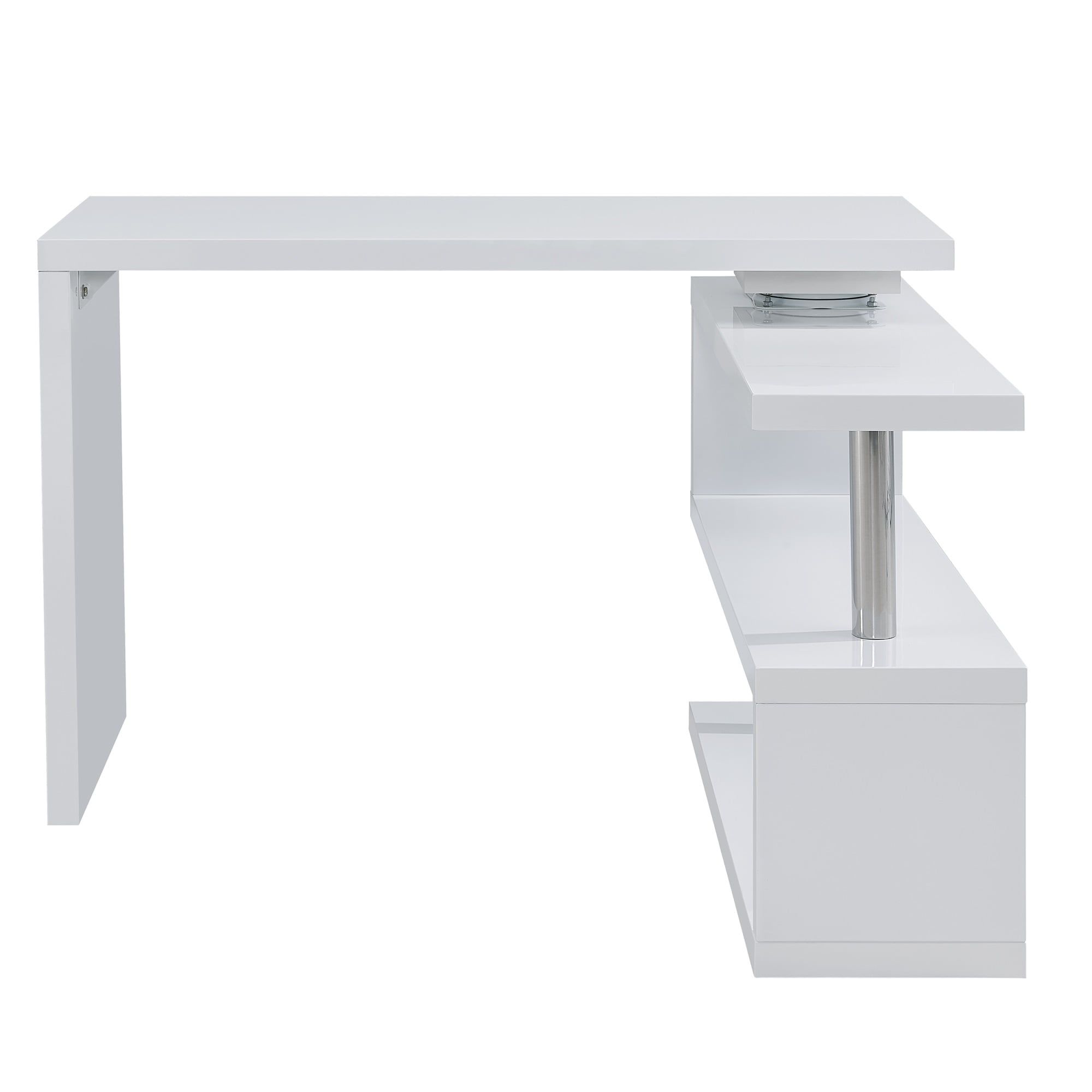 Yates Modern White and Chrome Adjustable Corner Desk with Shelves