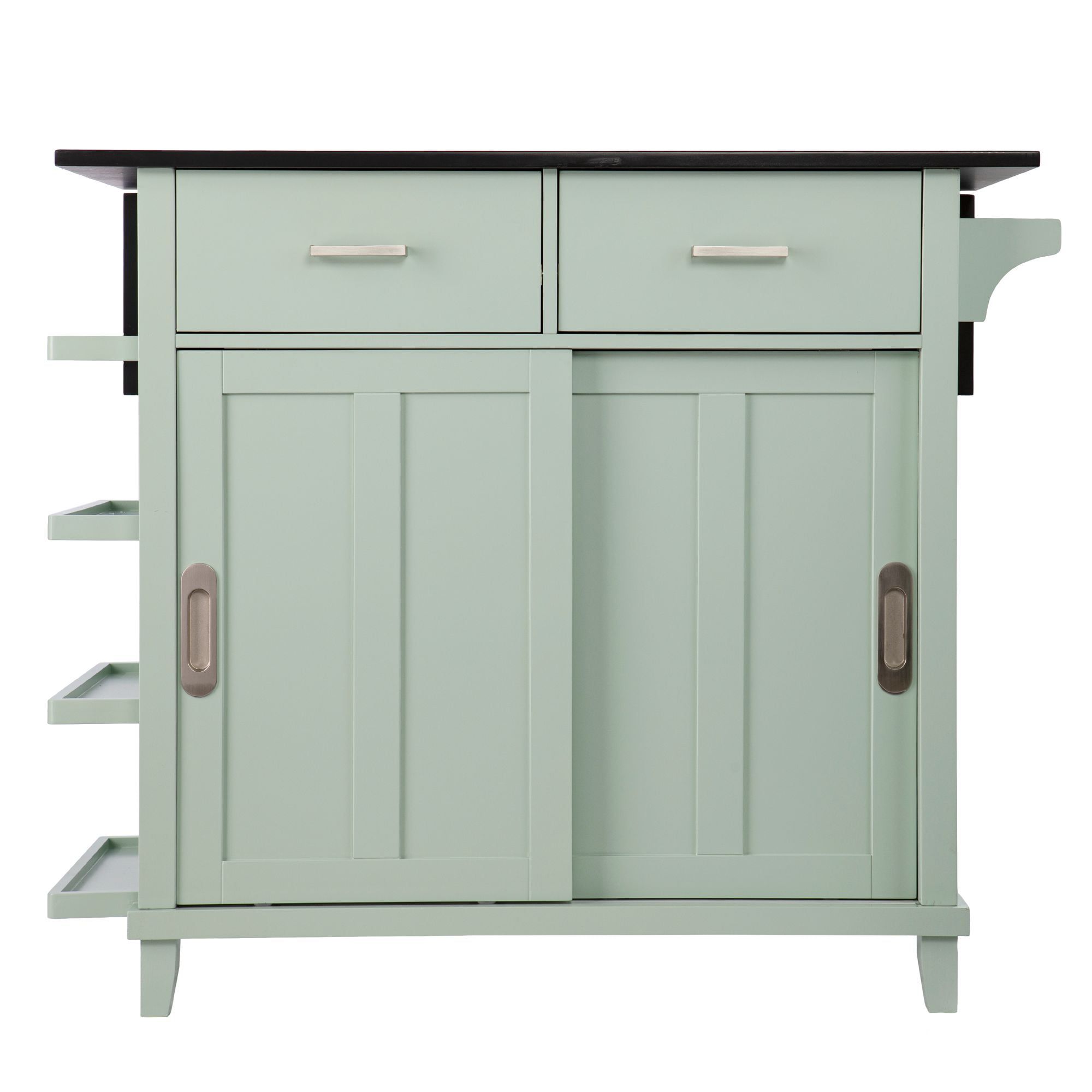 Mint Green Wood Freestanding Kitchen Island with Storage