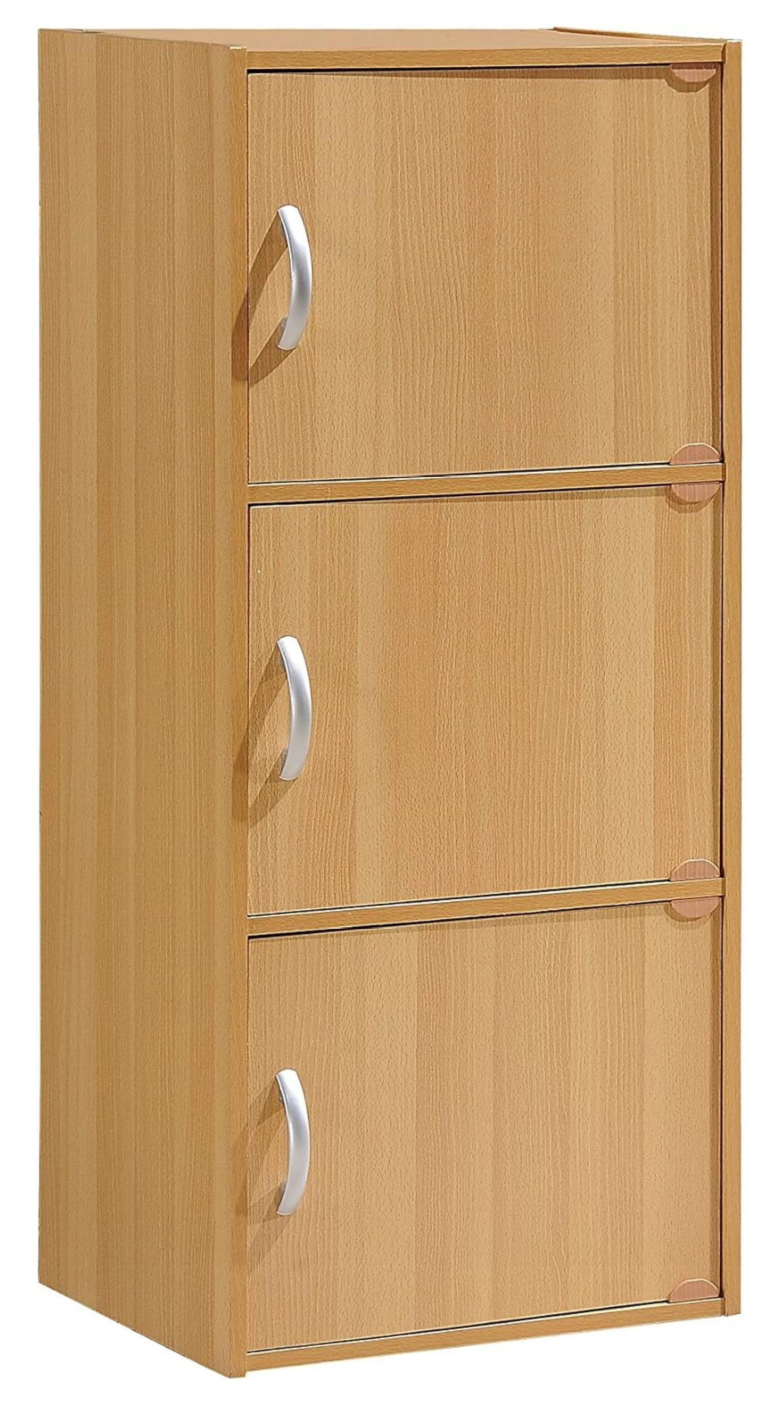 Beech 3-Door Office Storage Cabinet with Silver Handles