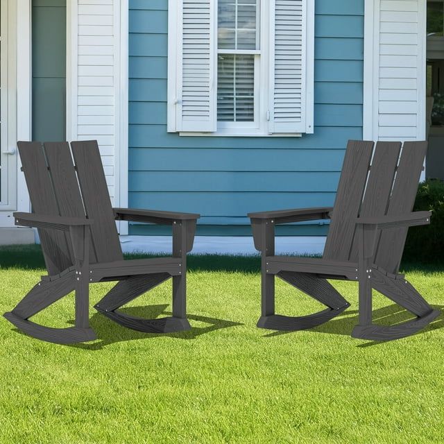 Gray HDPE Outdoor Rocking Adirondack Chair Set with Arms