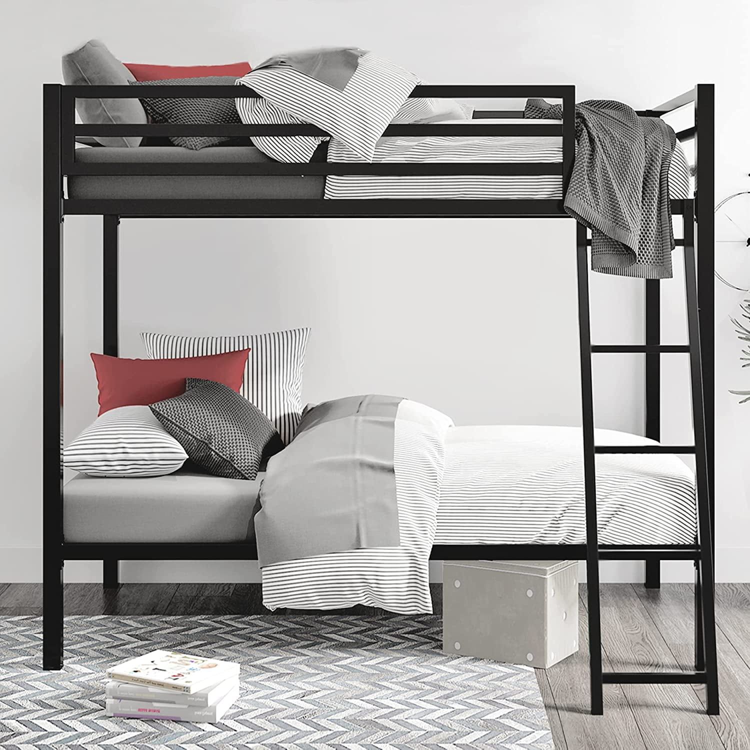 Black Twin Over Twin Metal Bunk Bed with Inclined Ladder