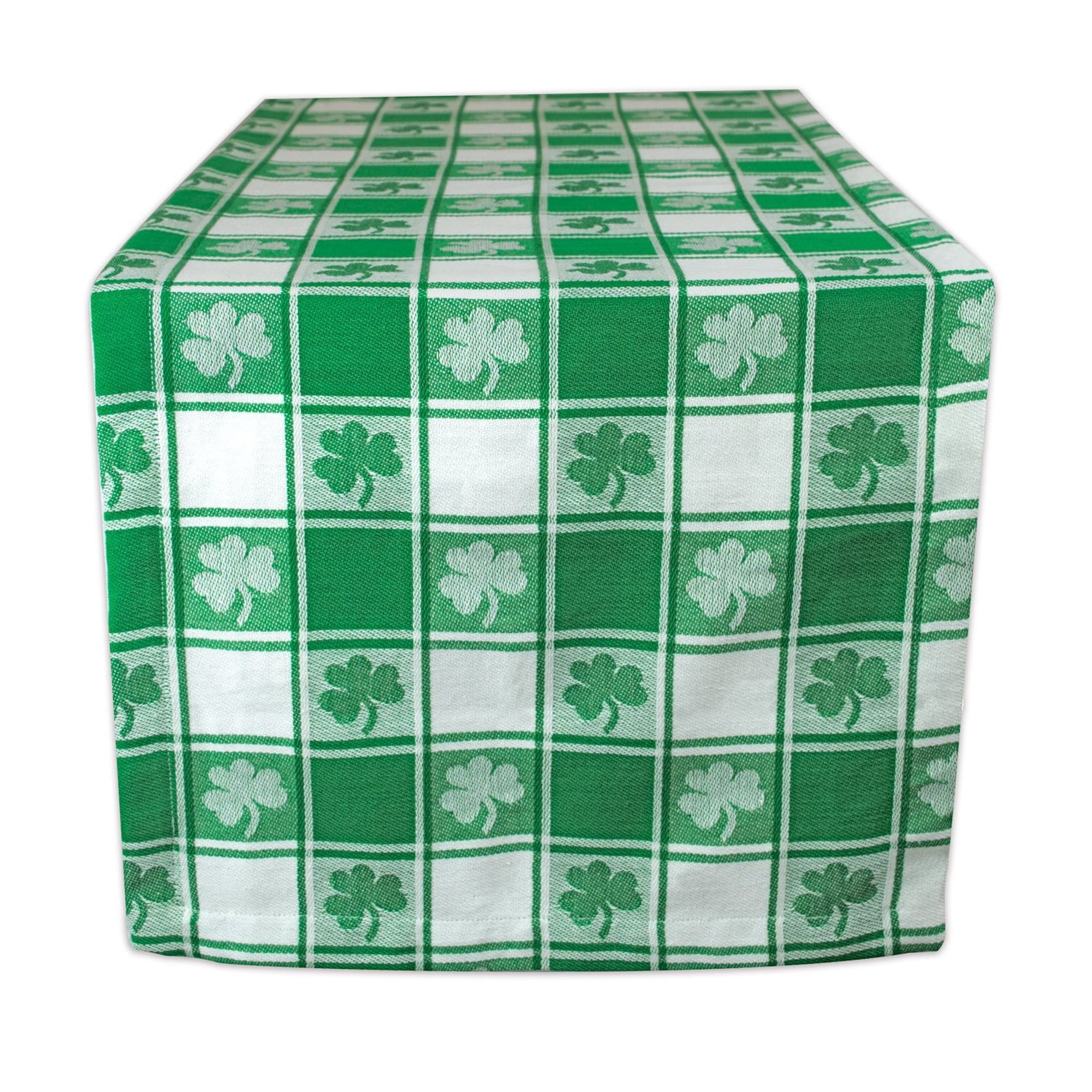 Green and White Cotton Shamrock Check Table Runner 14x72