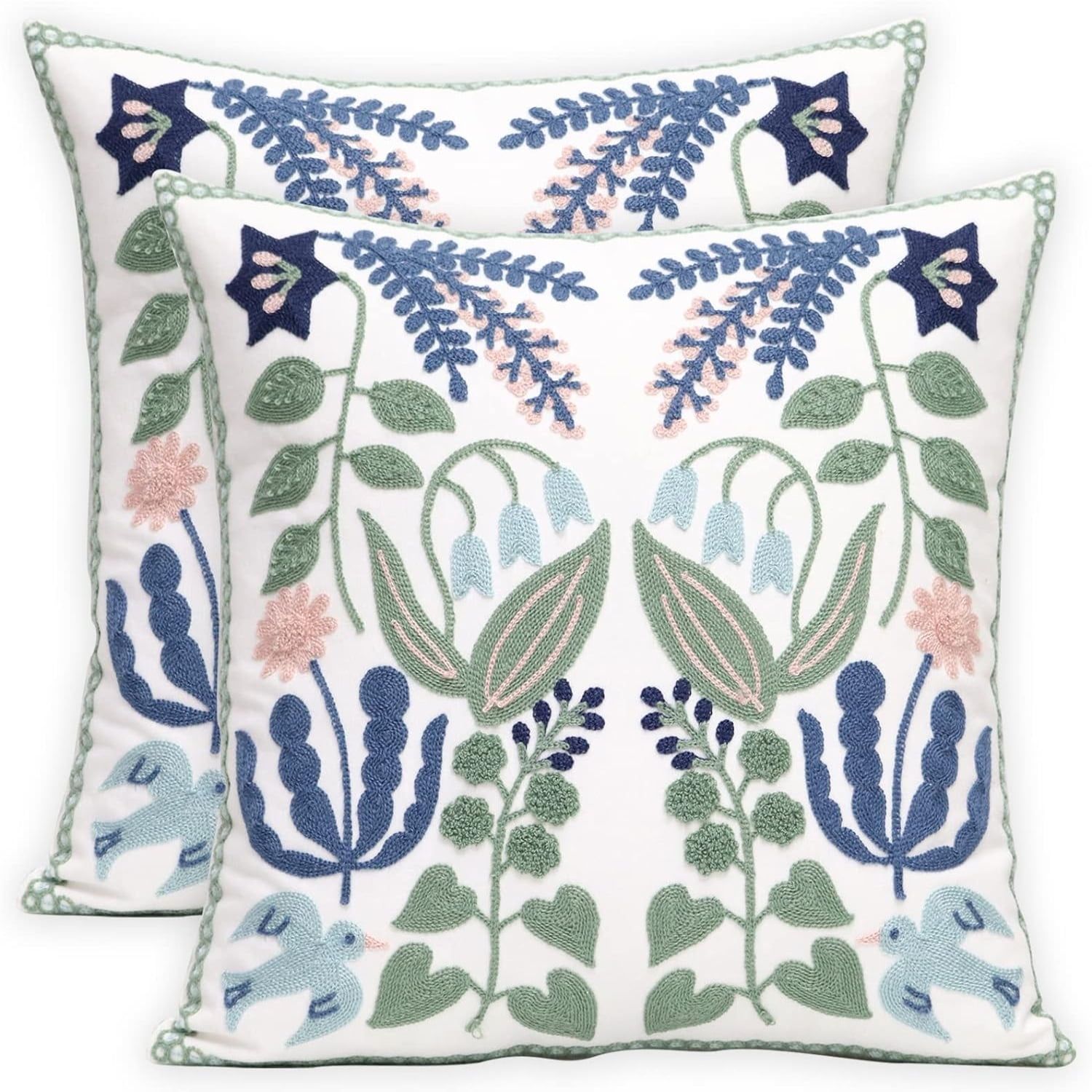 Embroidered Floral Cotton Euro Throw Pillow Set