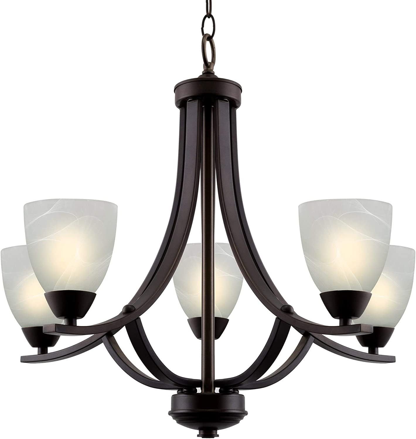 Weston 24" Oil Rubbed Bronze 5-Light Chandelier with Alabaster Glass Shades