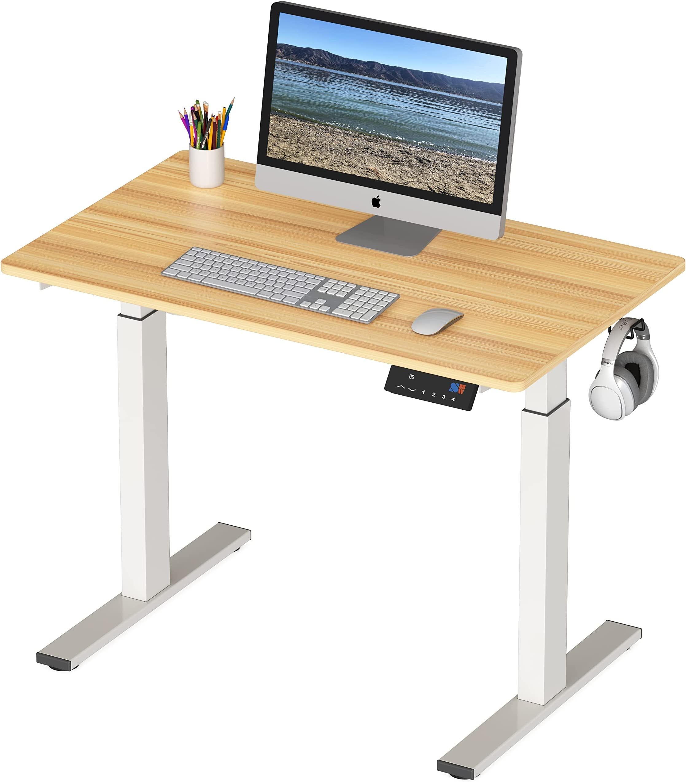 Oak Adjustable Height Standing Desk with Drawer