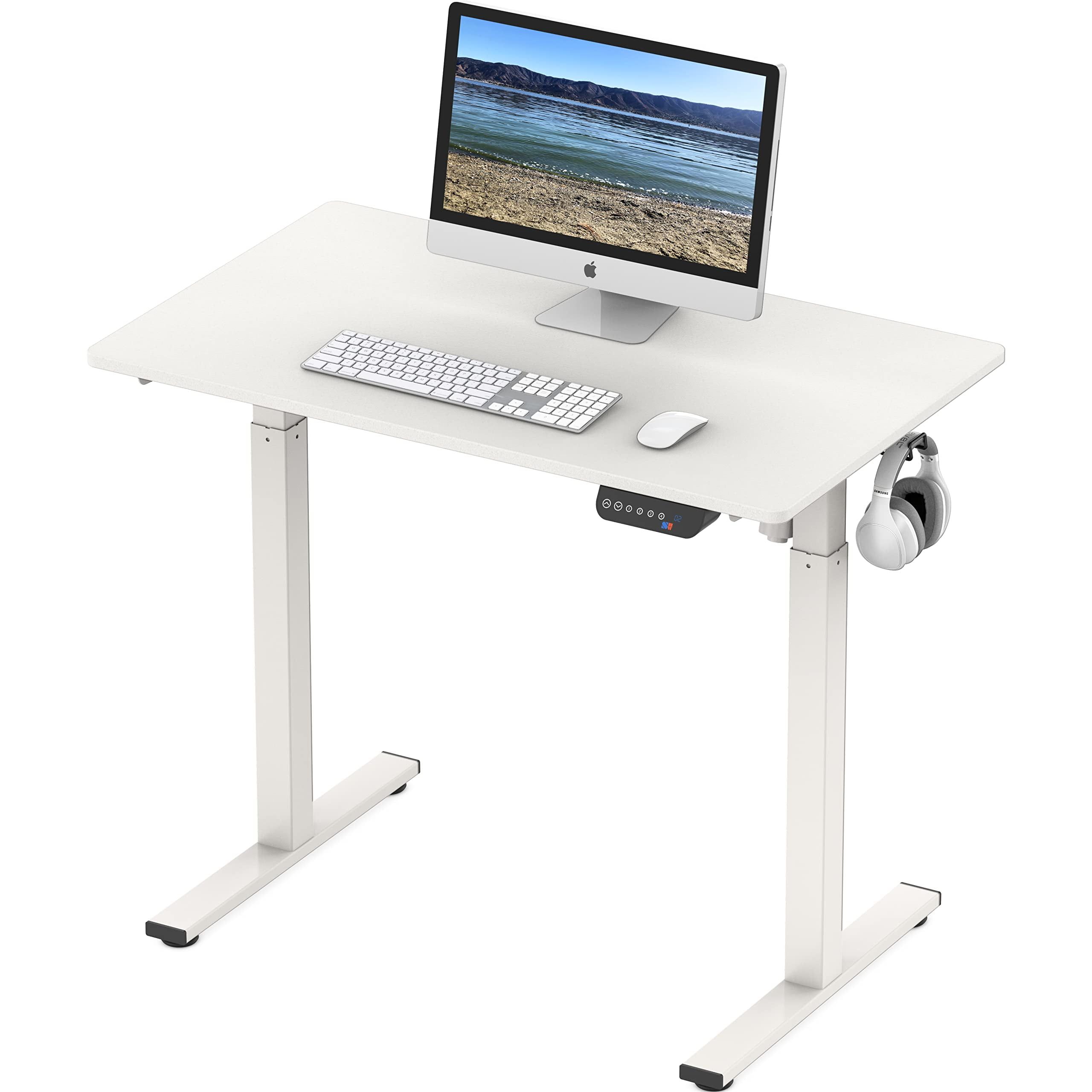 White Adjustable Height Standing Desk with Drawer, 40-Inch