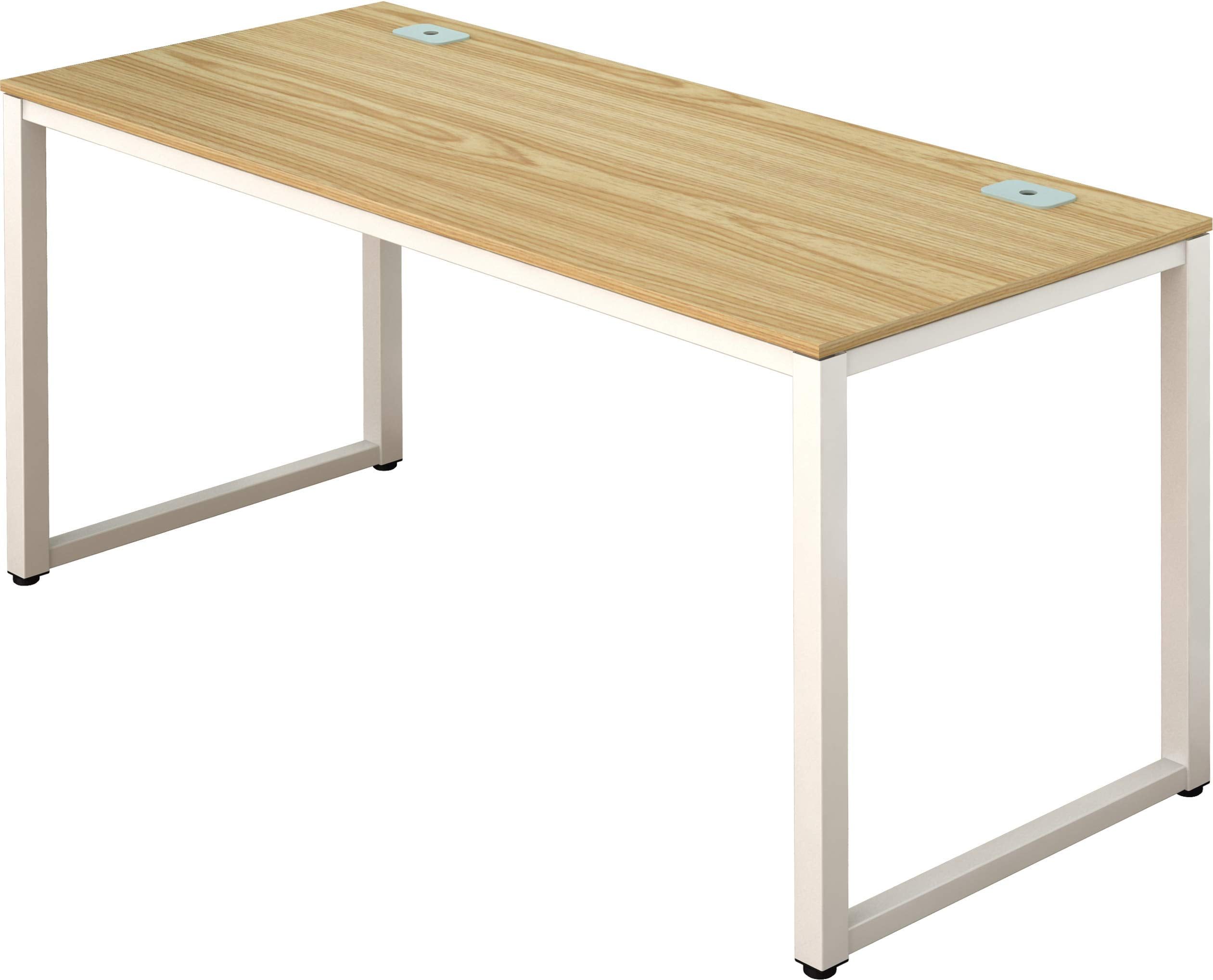 55-Inch White Frame Computer Desk with Oak Top