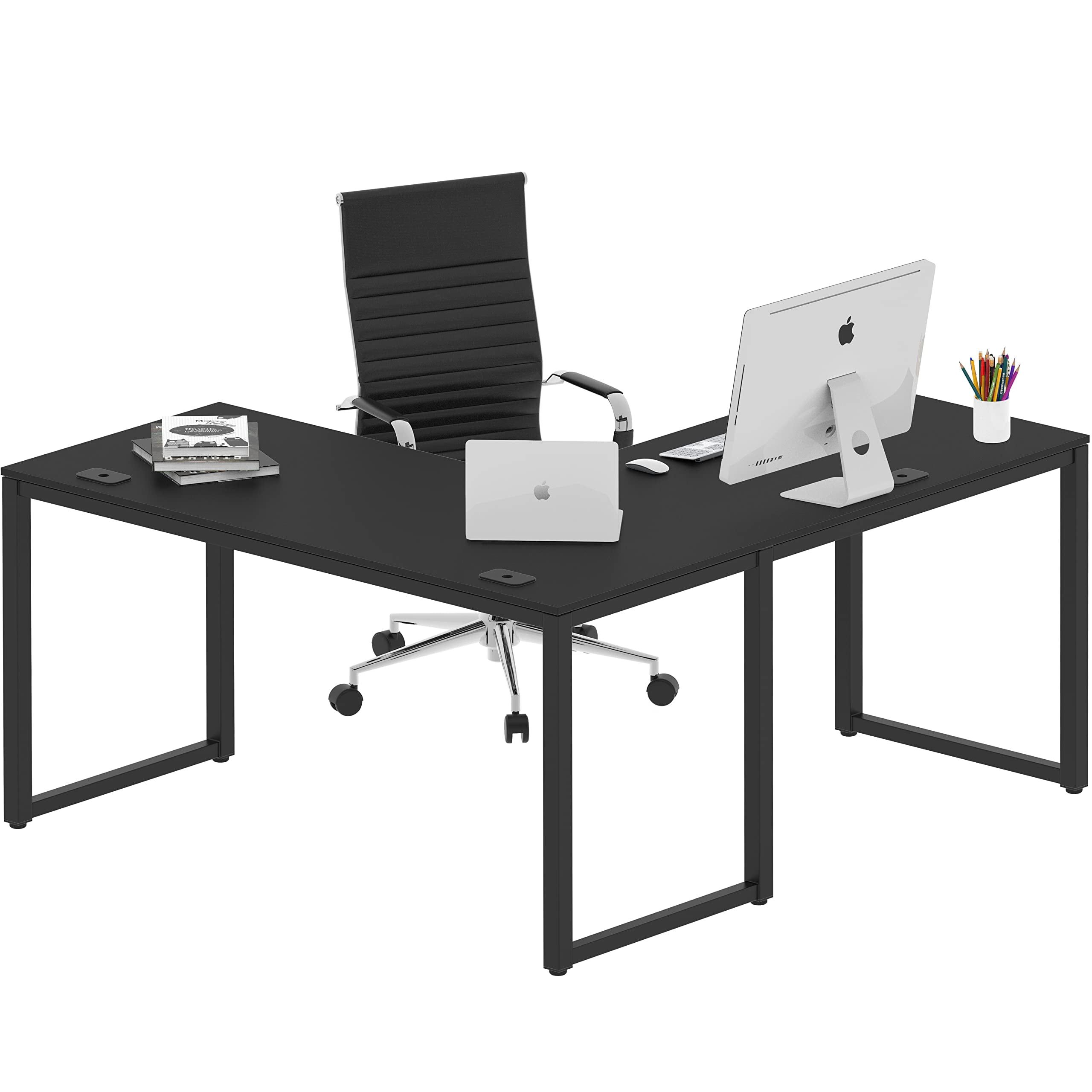 Black Adjustable Height L-Shaped Computer Desk with Drawers