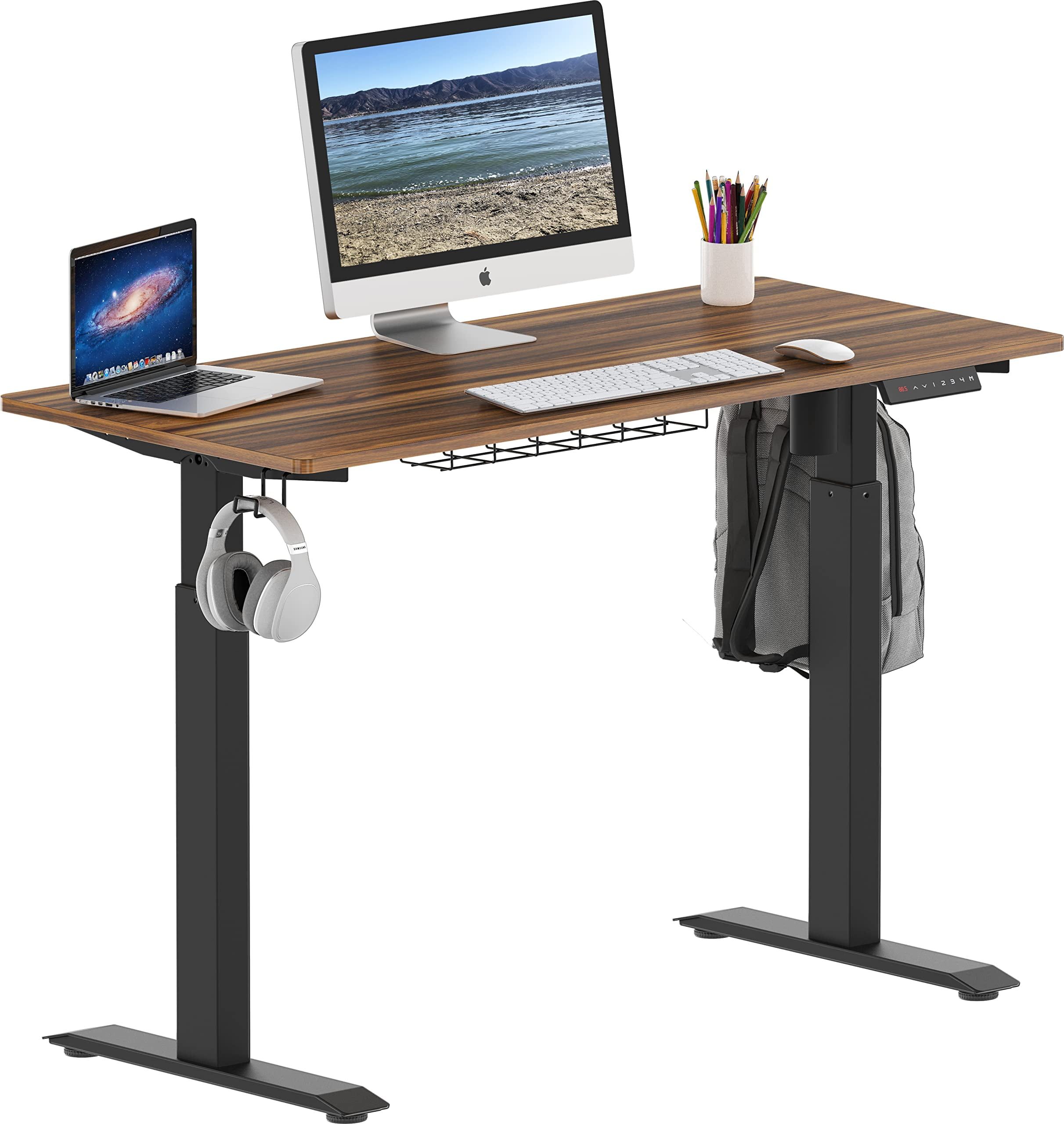 Walnut Adjustable Height Standing Desk with Black Frame