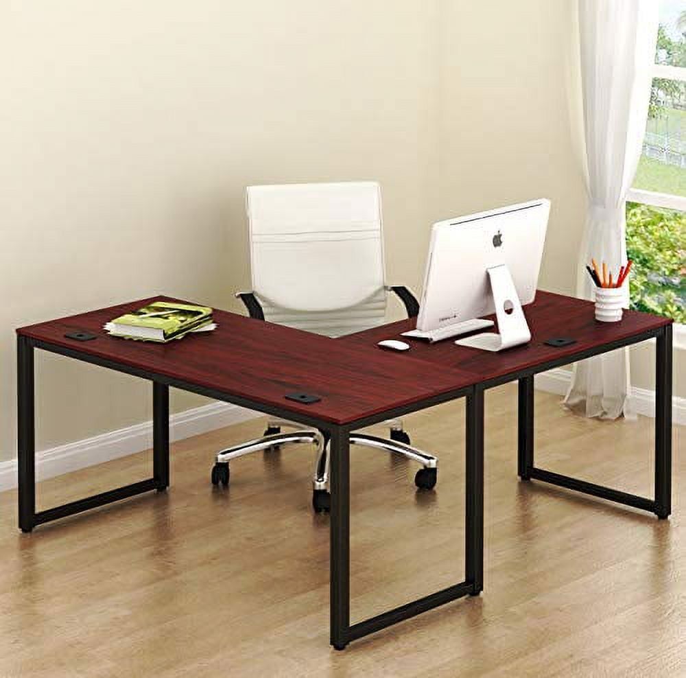 Cherry L-Shaped 55" x 60" Engineered Wood Computer Desk