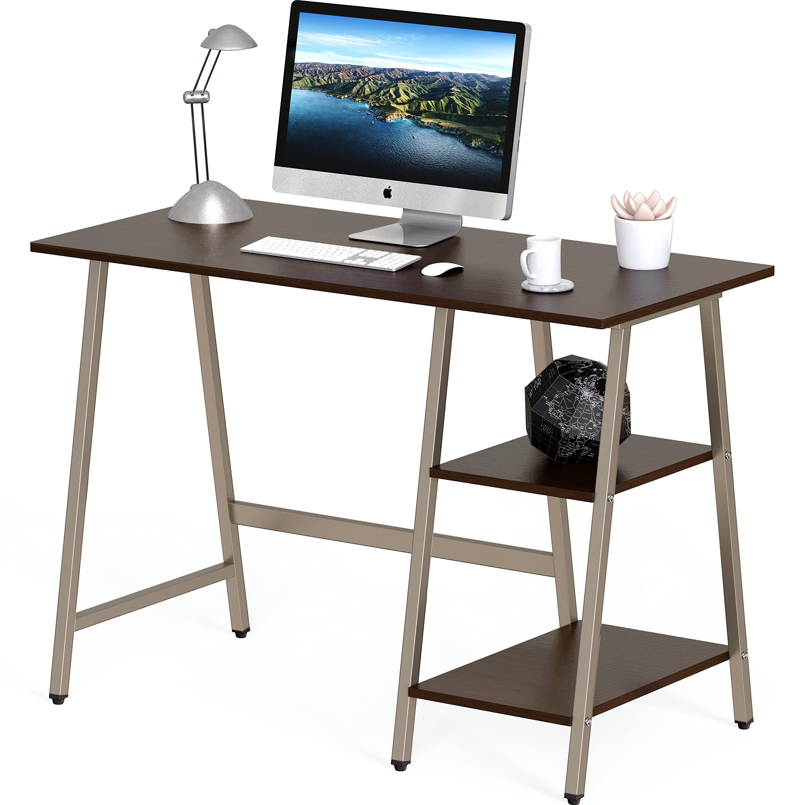 Espresso Wood Composite Trestle Computer Desk with Shelves