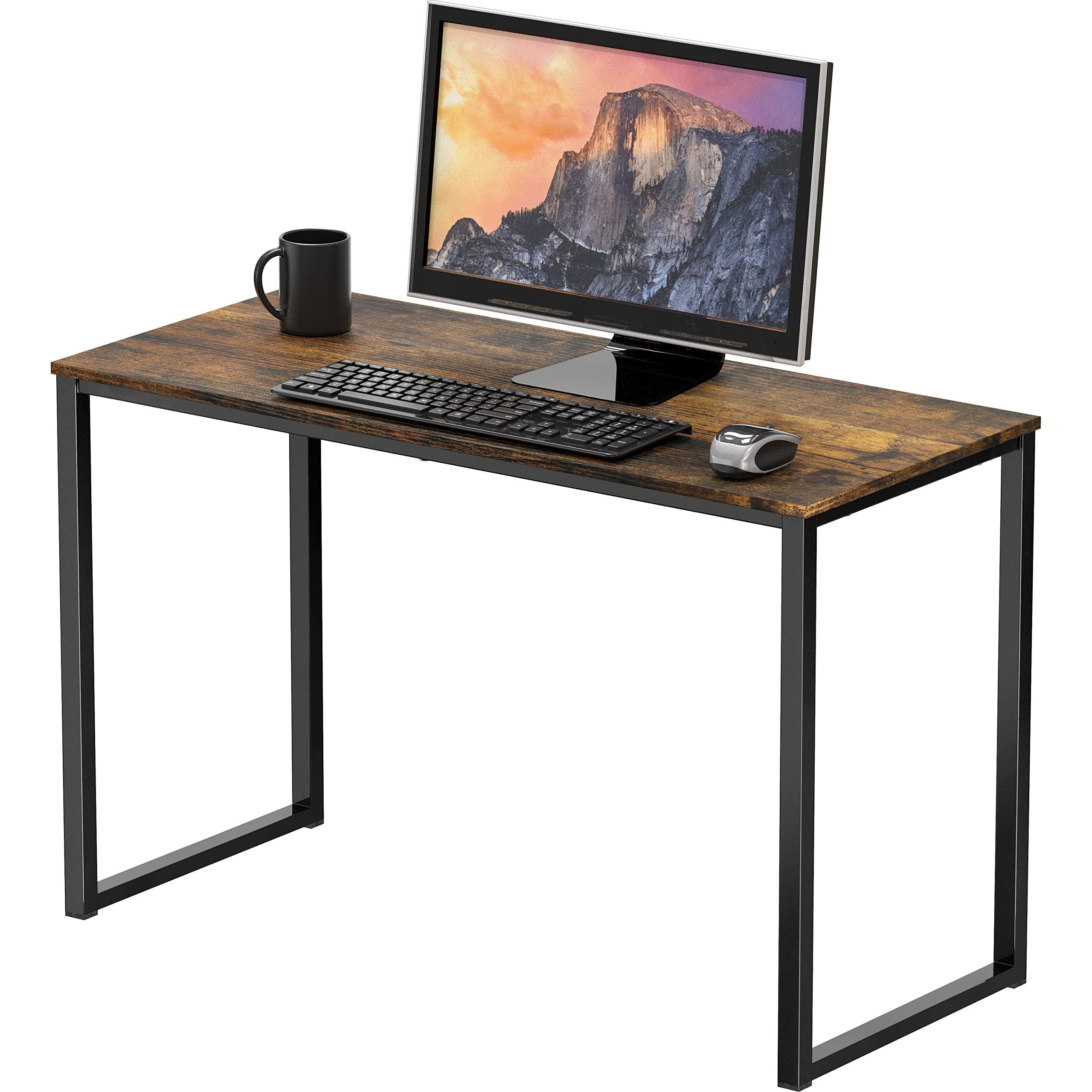 Rustic Brown 32-Inch Rectangular Computer Desk with Steel Frame