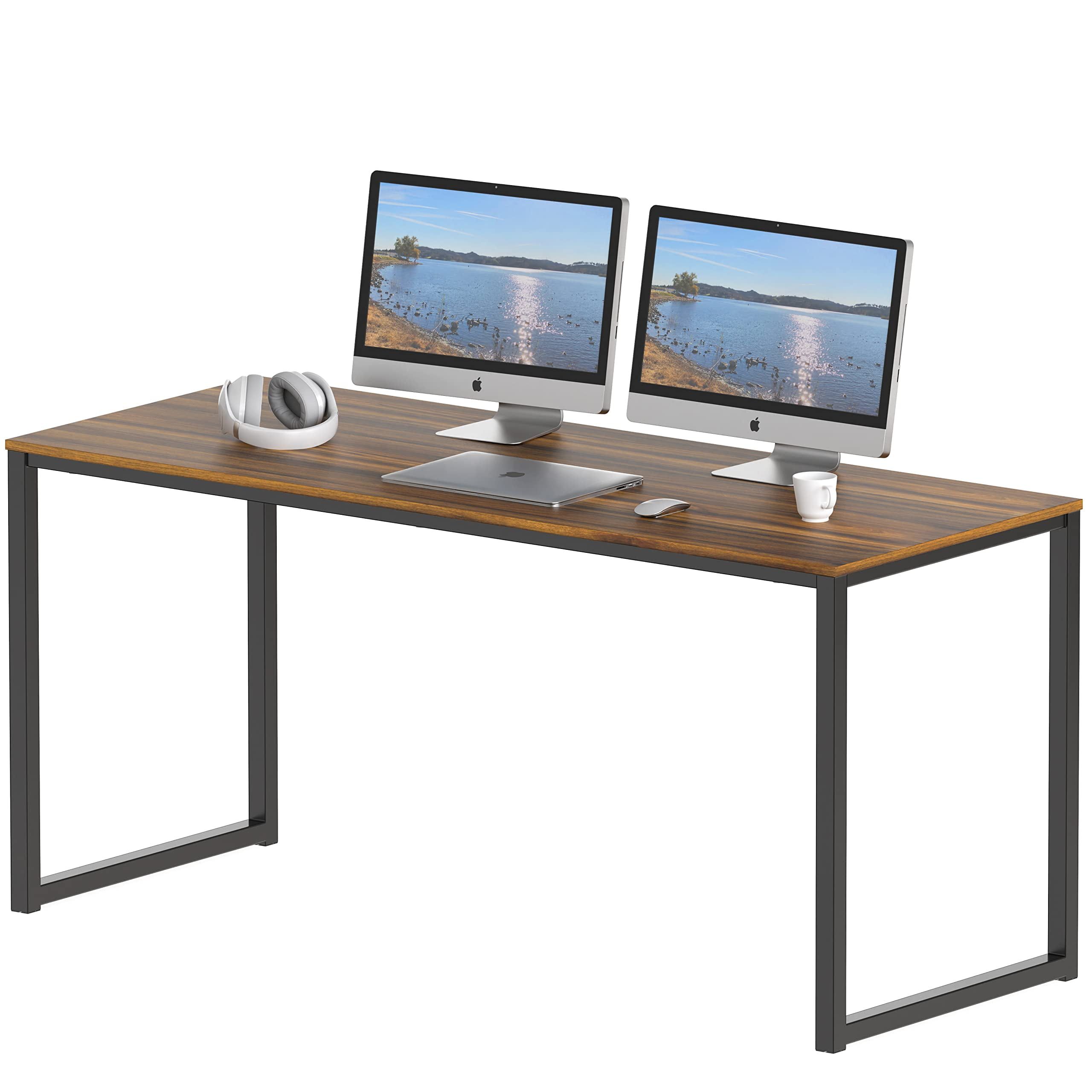 Walnut and Black Rectangular 55-Inch Computer Desk