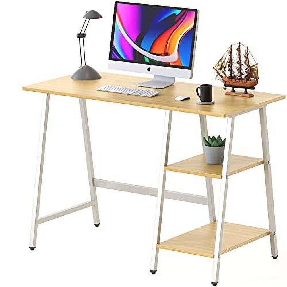 Oak and White Trestle Home Office Desk with Shelves