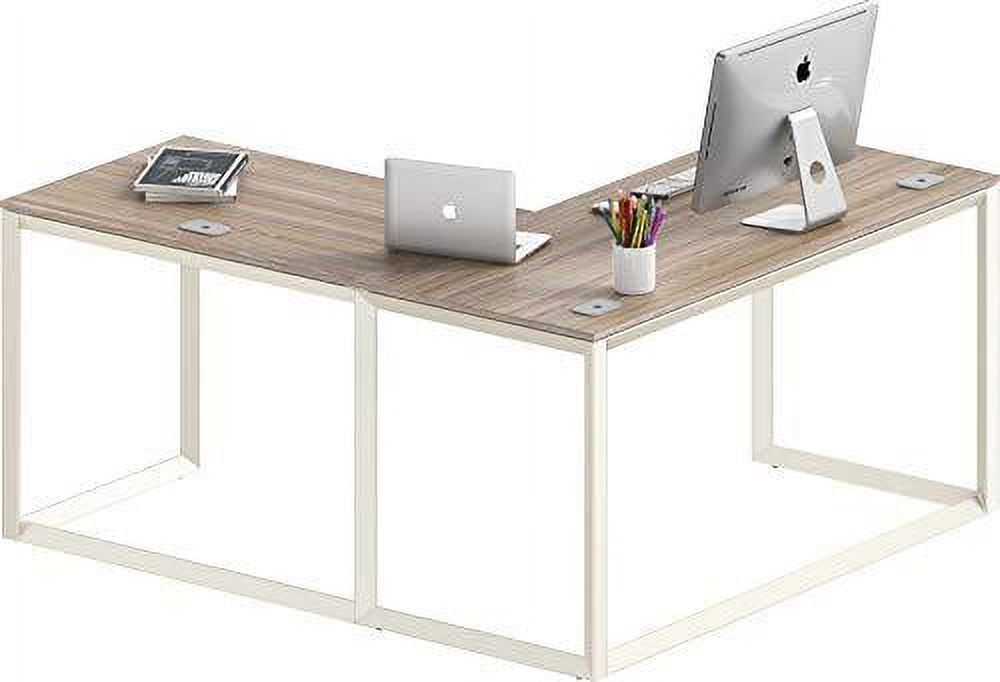 Modern Oak L-Shaped Corner Computer Desk with Cable Management