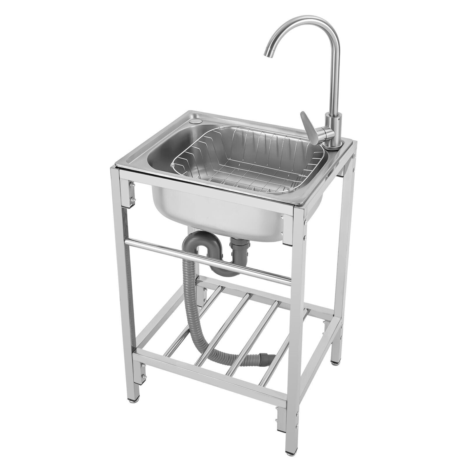 Compact Silver Stainless Steel Freestanding Utility Sink with Faucet