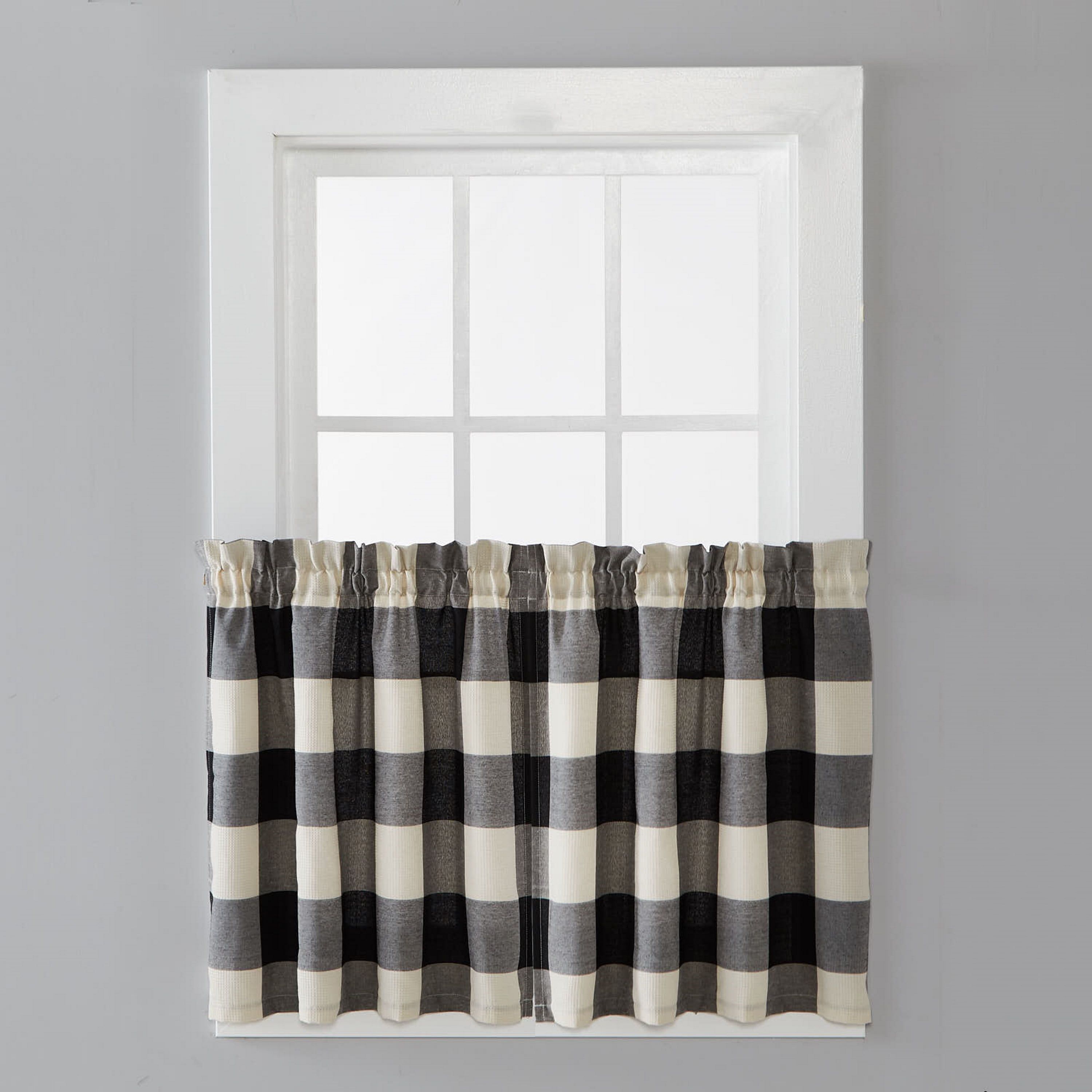 Black and Natural Buffalo Check Cotton Cafe Curtains, 57x24