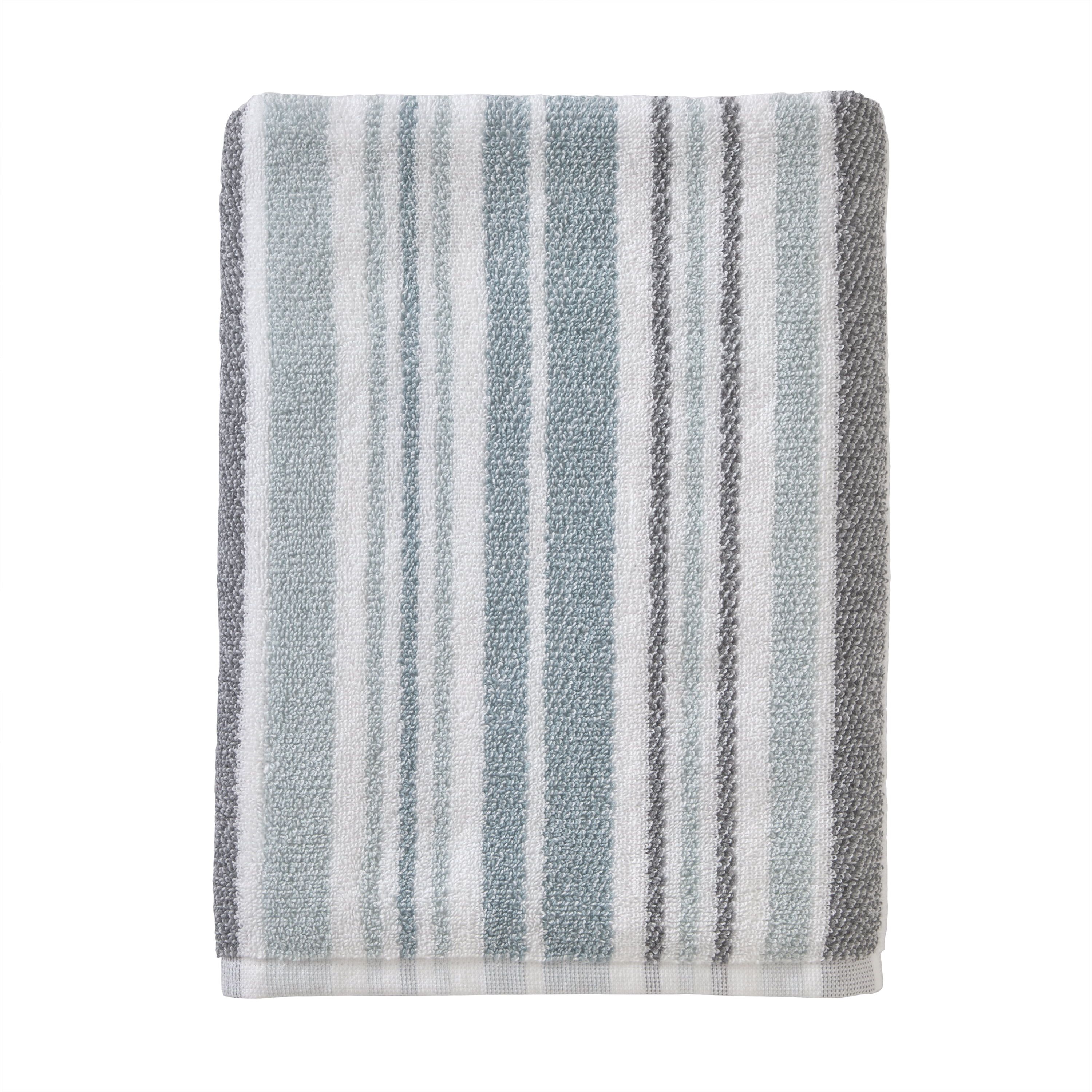 Aqua Blue Striped Cotton Bath Towel