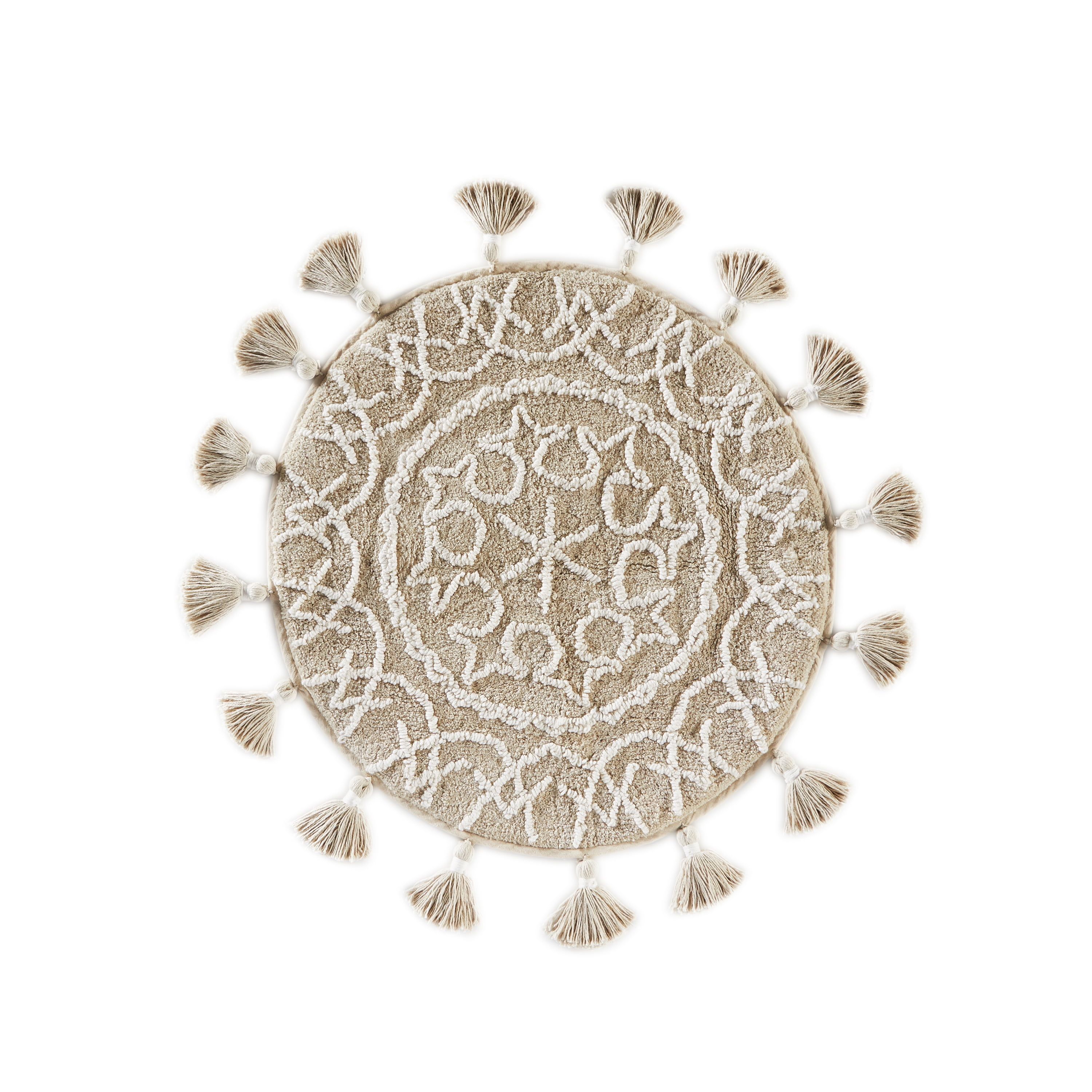 Natural Cotton Round Medallion Bath Rug with Tassels