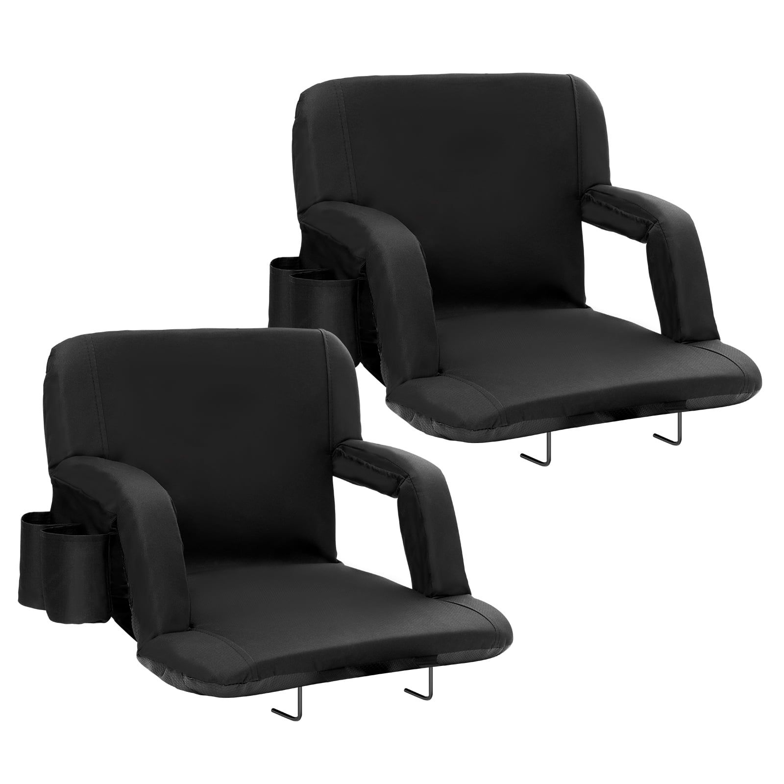 Black Portable Reclining Stadium Seat with Back Support, Set of 2