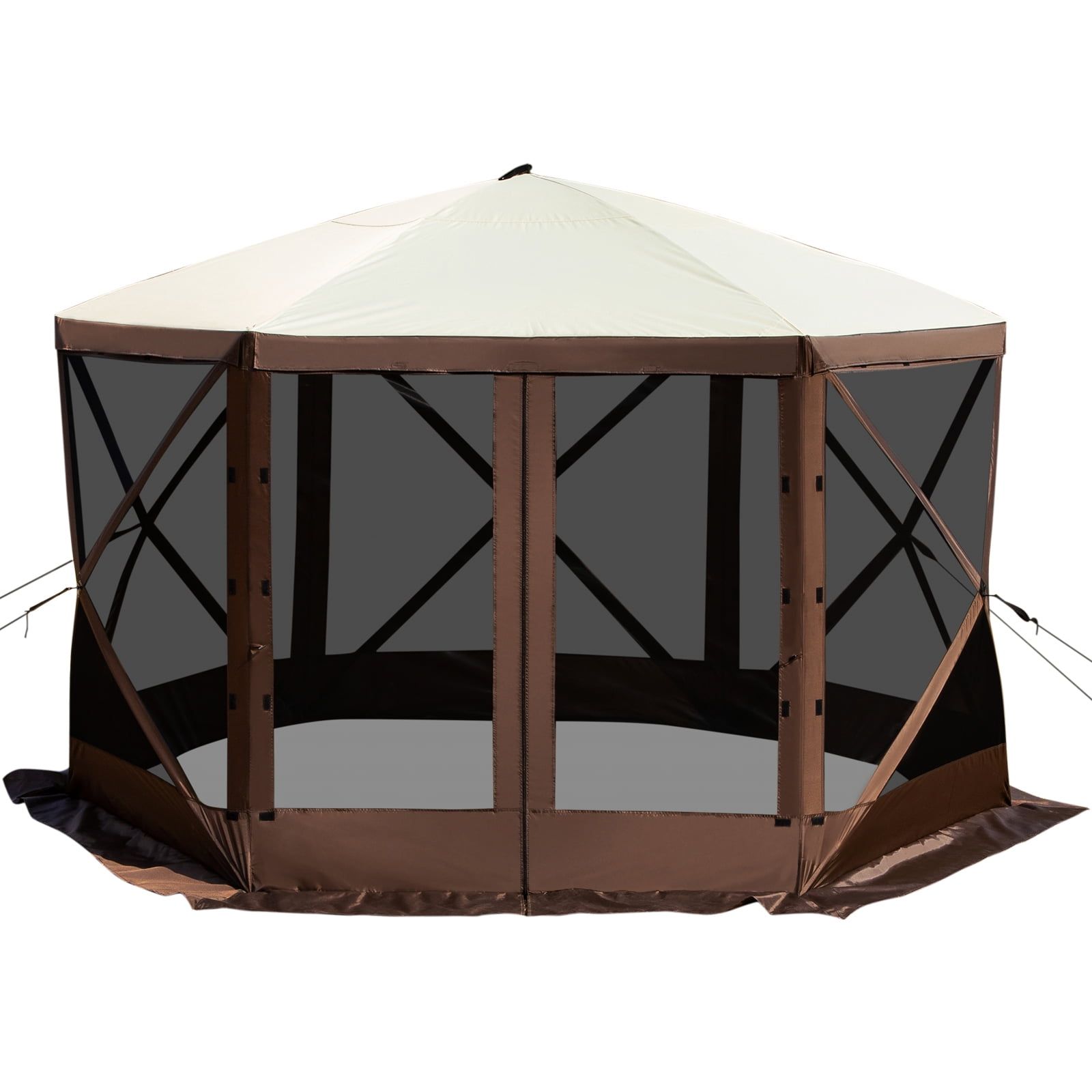 Skyshalo 12ft x 12ft Brown Pop-Up Waterproof Camping Gazebo Tent