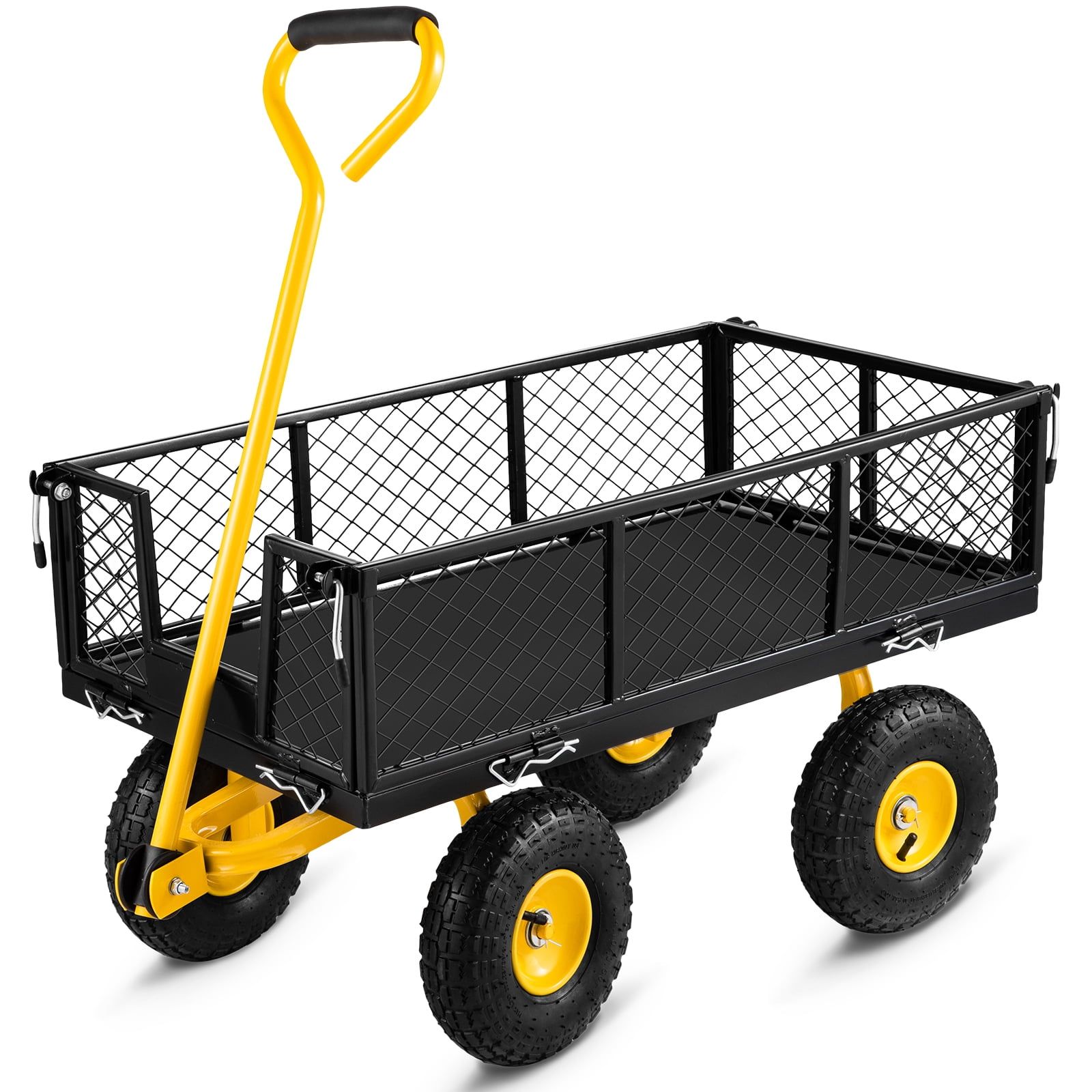 Heavy Duty Black and Yellow Steel Garden Wagon with Removable Sides