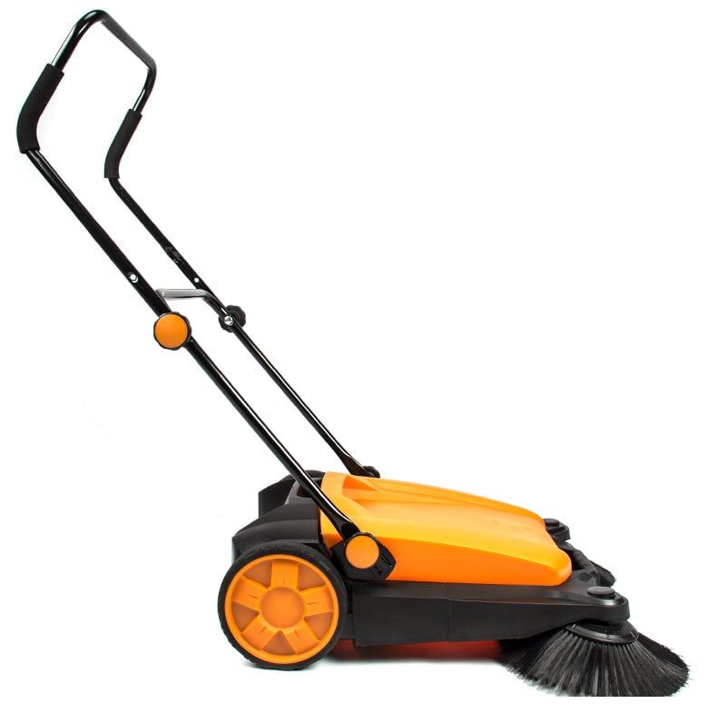 27.5" Orange and Black Manual Push Floor Sweeper