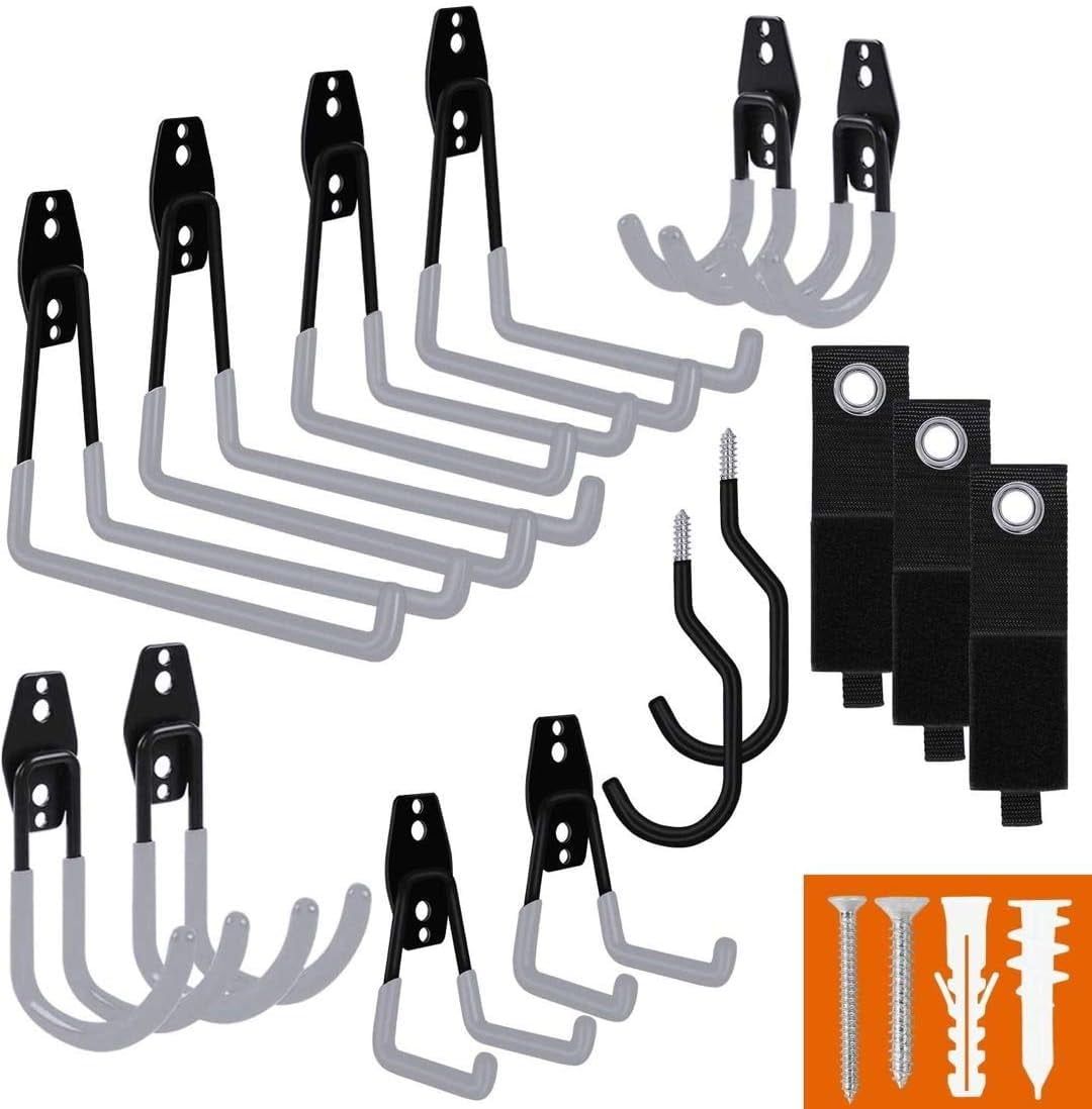 Heavy Duty Black and Gray Steel Wall Mount Garage Hooks Set