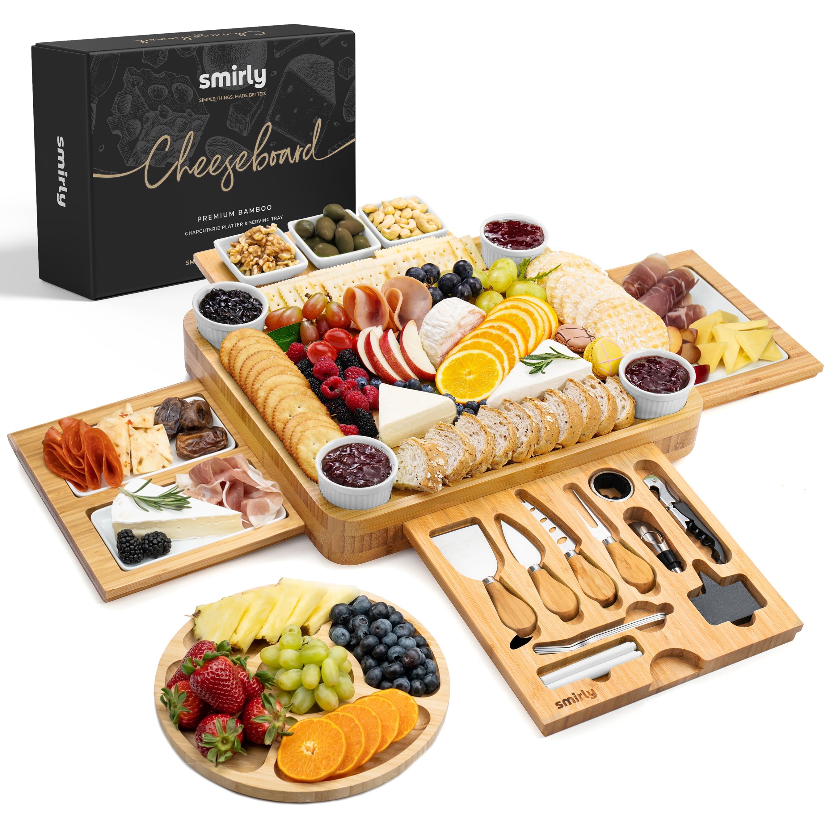 Extra Large Bamboo Charcuterie Board Set with Knife Tray