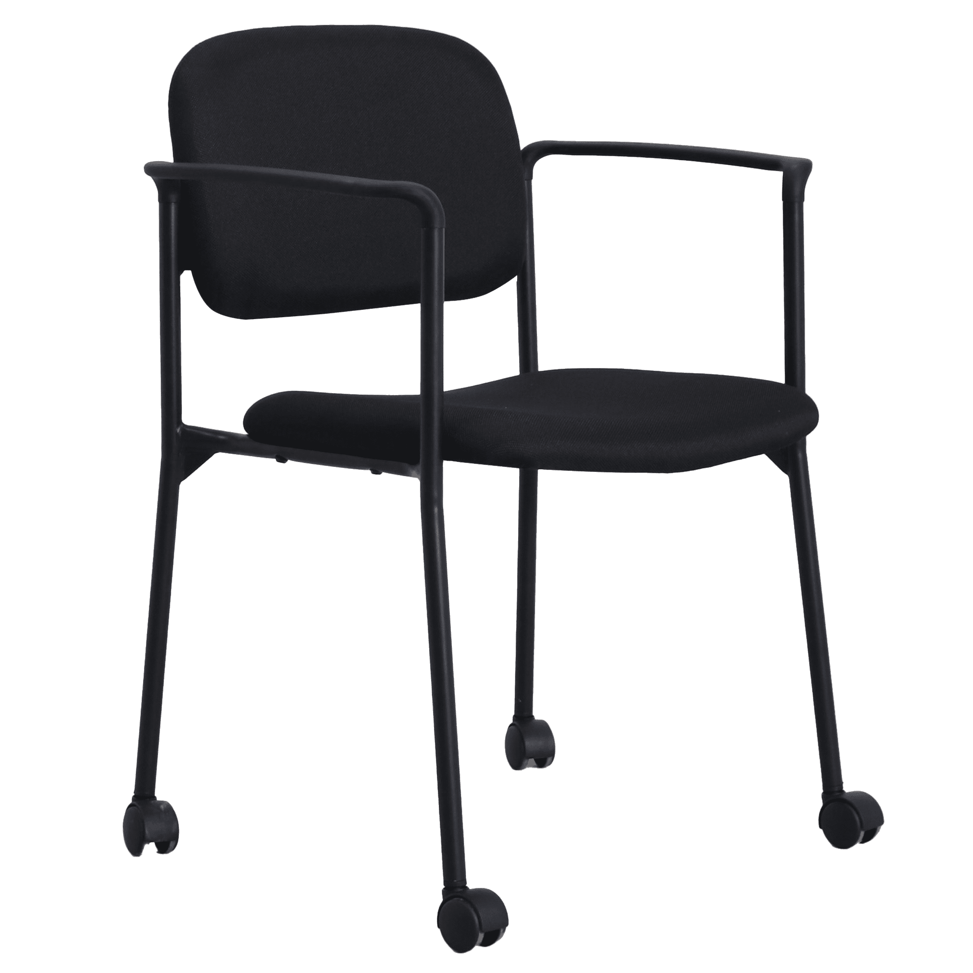 Black Fabric and Metal Stackable Office Guest Chair with Wheels