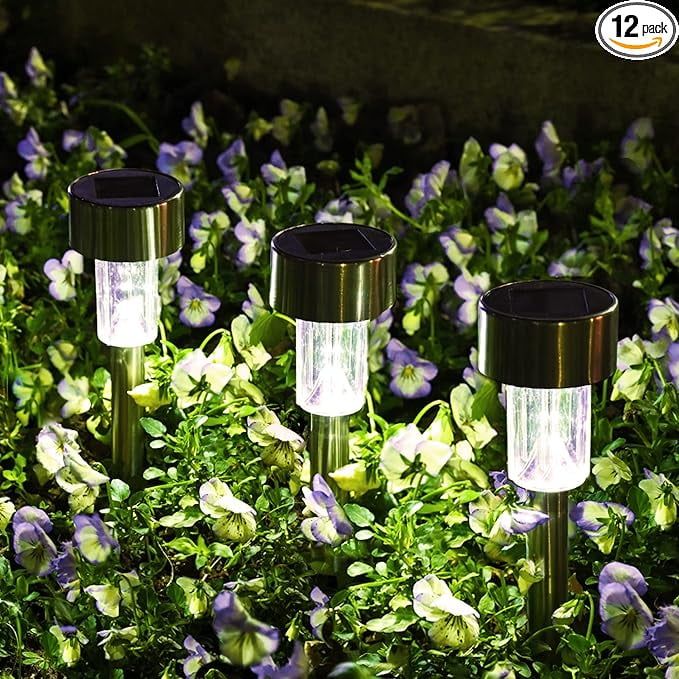 12-Pack Stainless Steel Solar LED Pathway Lights