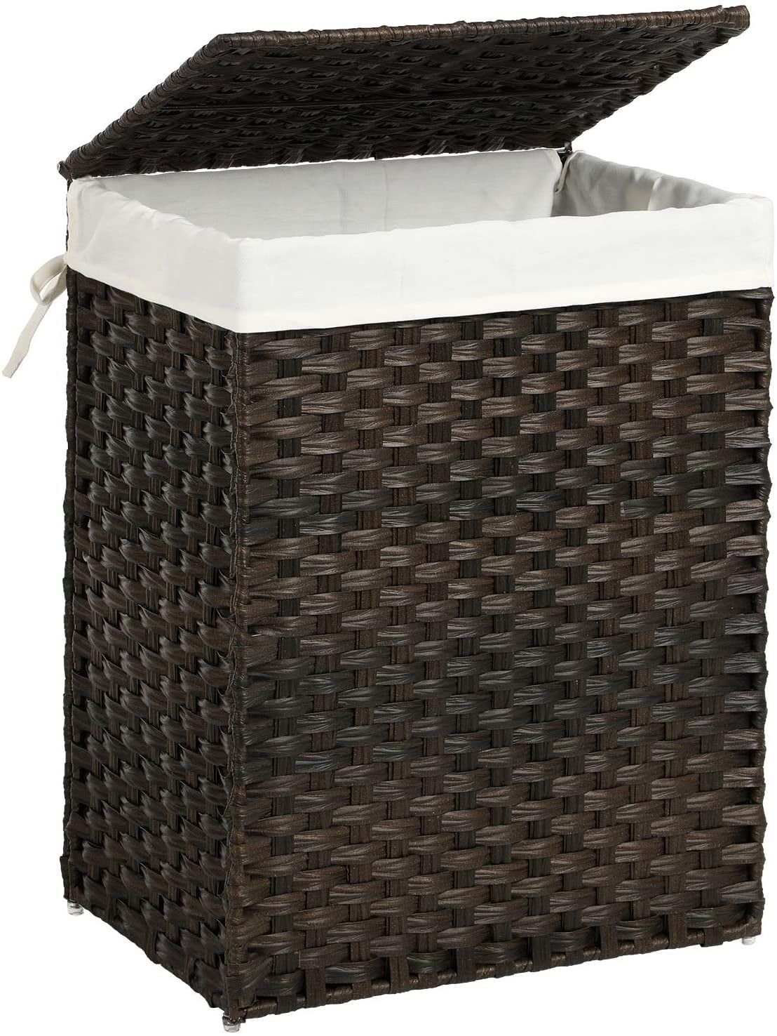 Brown Handwoven Synthetic Rattan Laundry Hamper with Lid