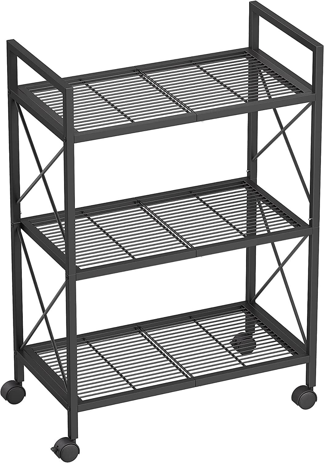 Black Adjustable 3-Tier Steel Mesh Storage Rack