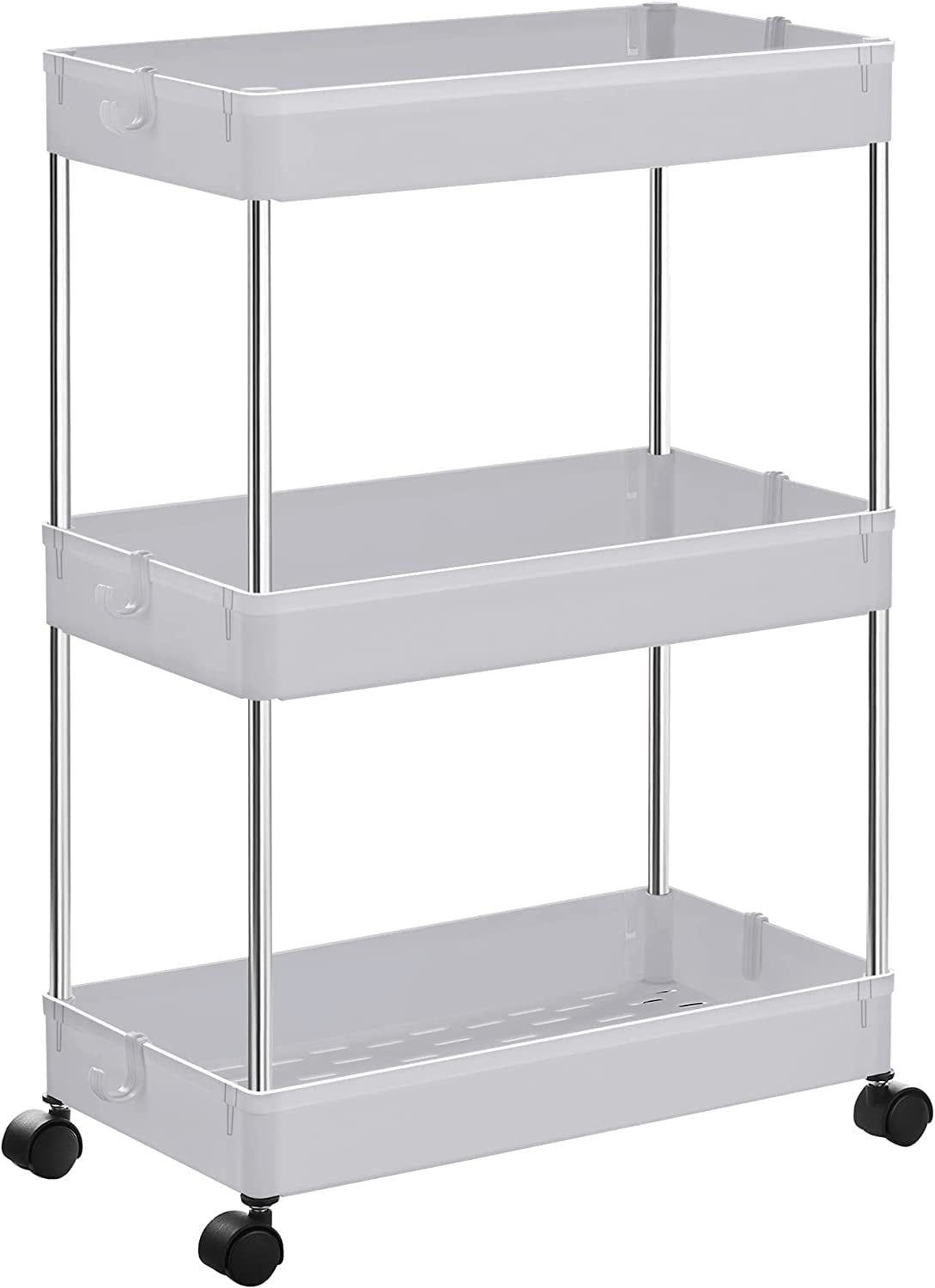 White 3-Tier Metal Frame Rolling Storage Cart