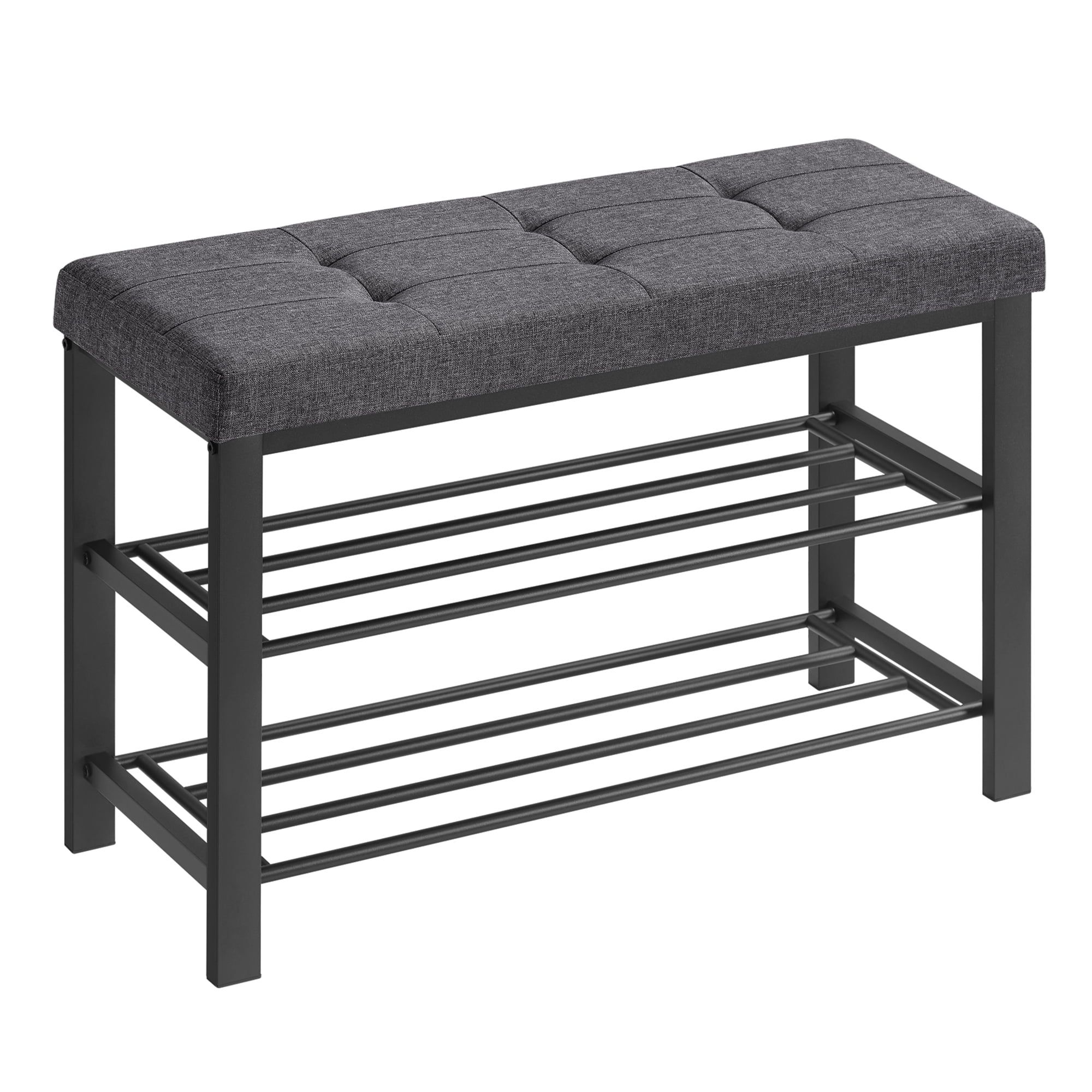 Dark Gray Metal Shoe Storage Bench with Padded Seat