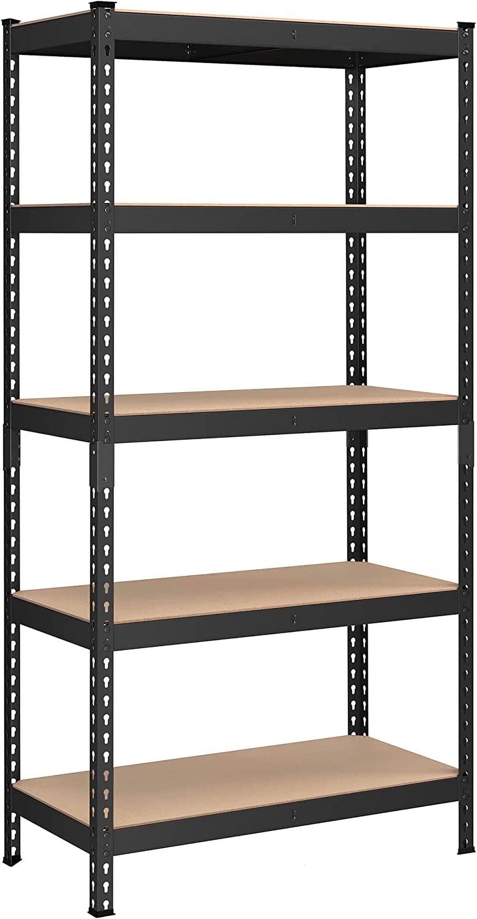 Black Adjustable 5-Tier Steel and MDF Storage Shelves