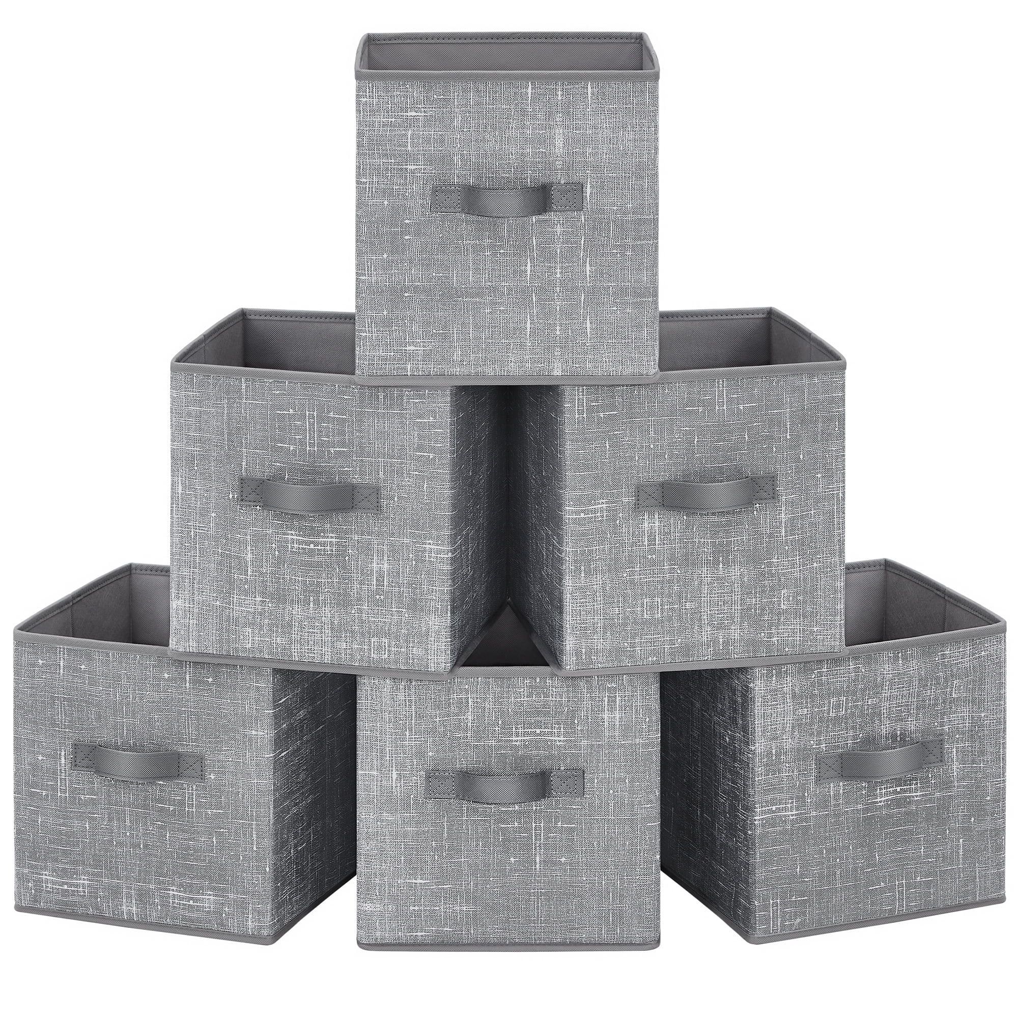 Cattail Gray 11-Inch Non-Woven Fabric Storage Cubes with Handles, Set of 6